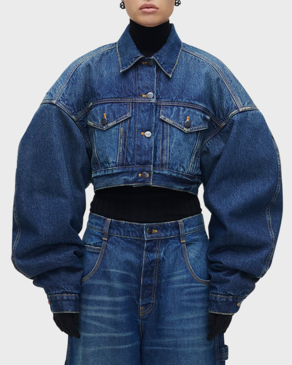 Shop Marc Jacobs Cropped Denim Jacket In Future Indigo