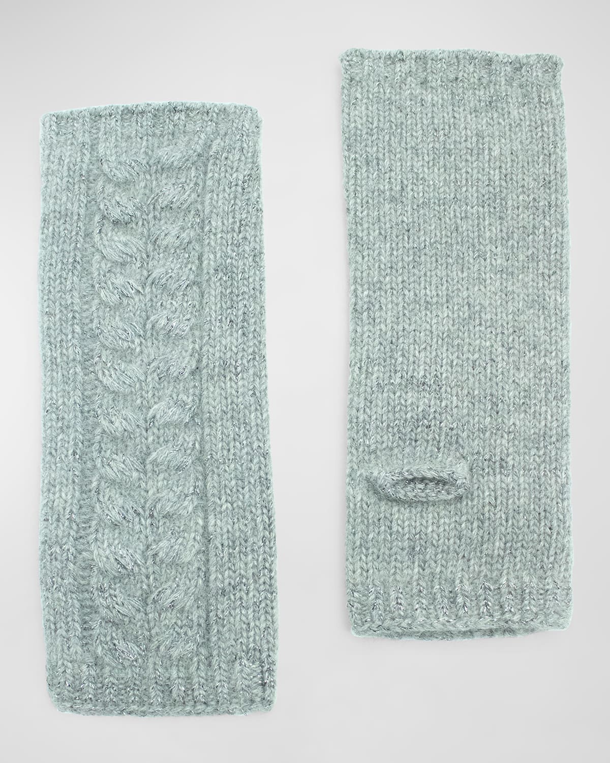 Portolano Shimmery Cable Knit Cashmere Gloves In Light Grey