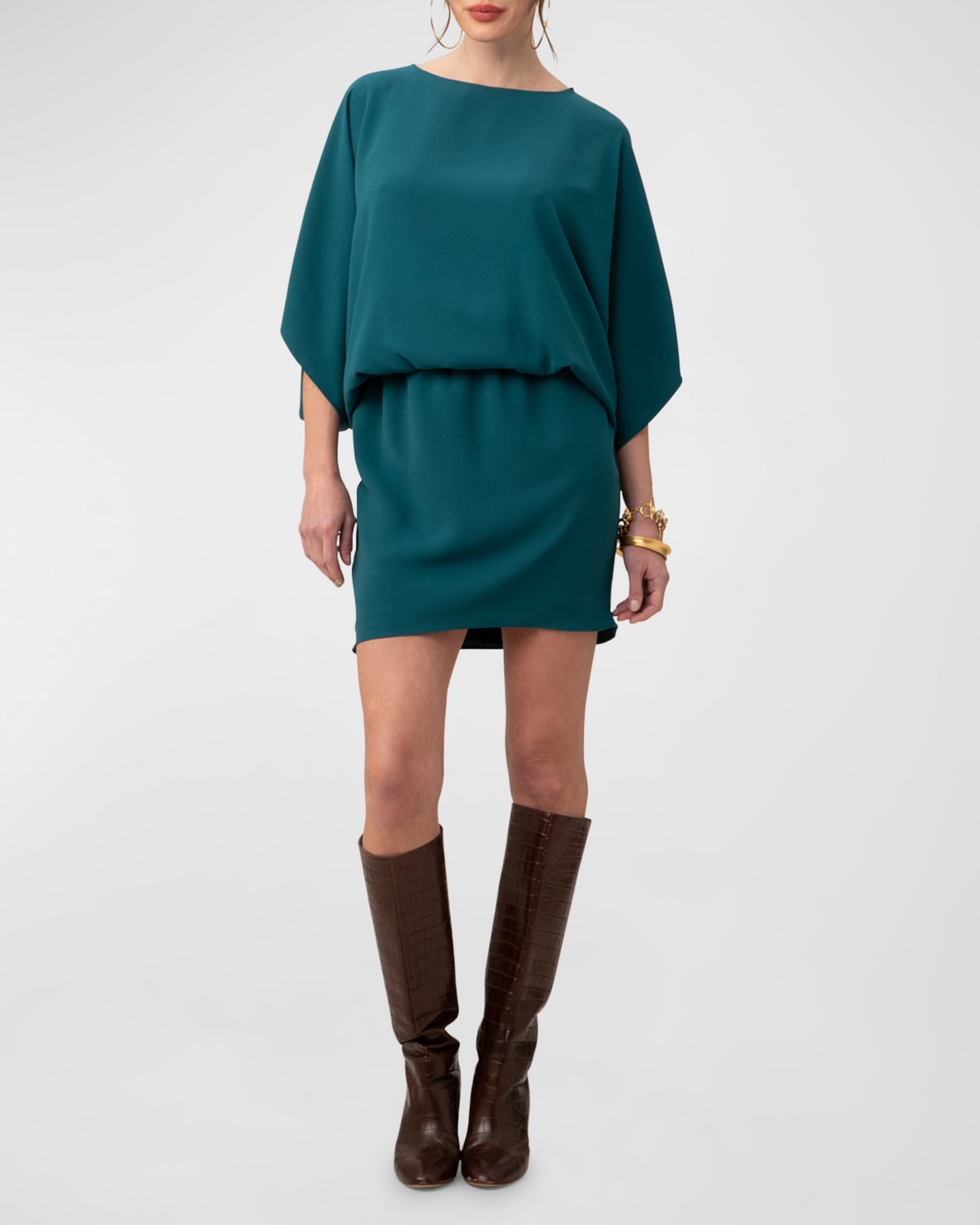 Trina Turk Manhattan Dolman-sleeve Crepe Mini Dress In Greenwich Green
