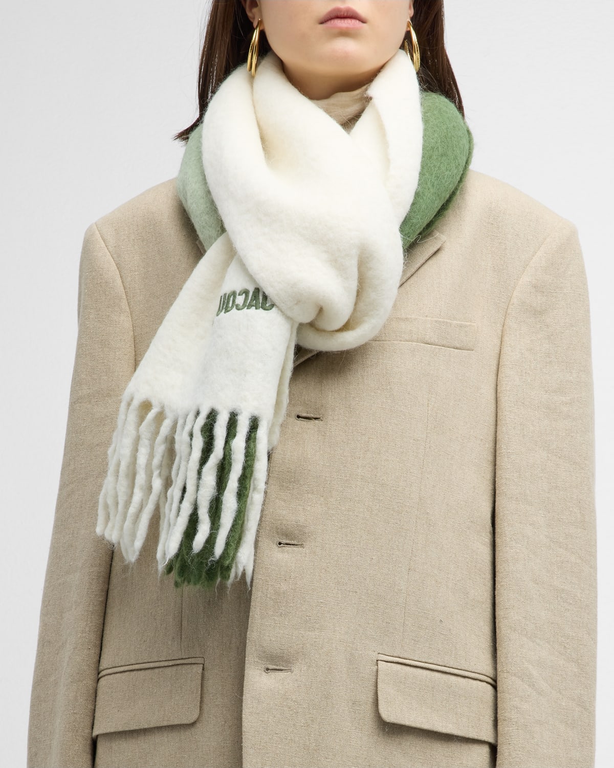 Shop Jacquemus L'echarpe Moisson Wool-blend Scarf In Multi Khaki