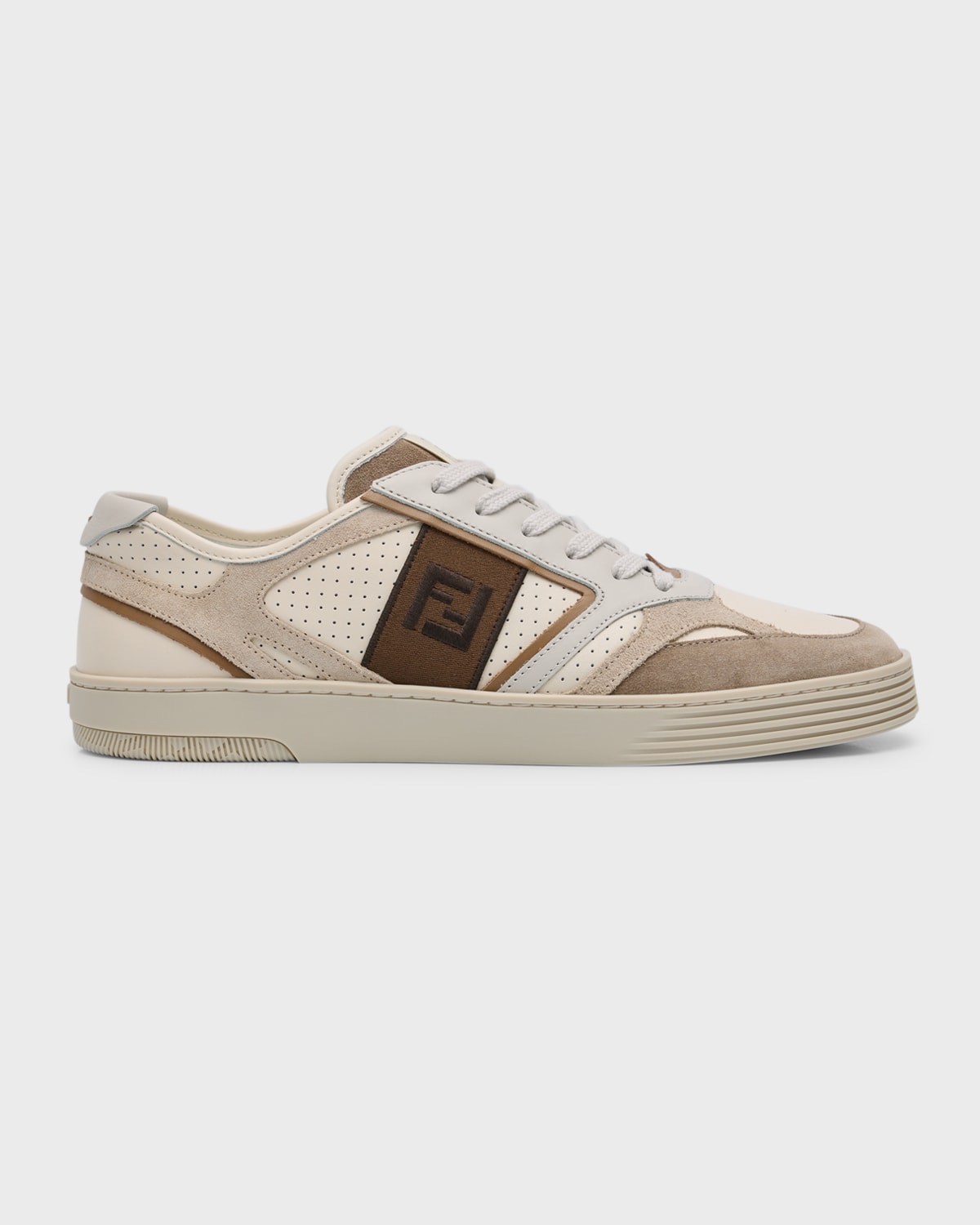 Fendi Men's Step Mix Low-top Sneakers In Off White/brown