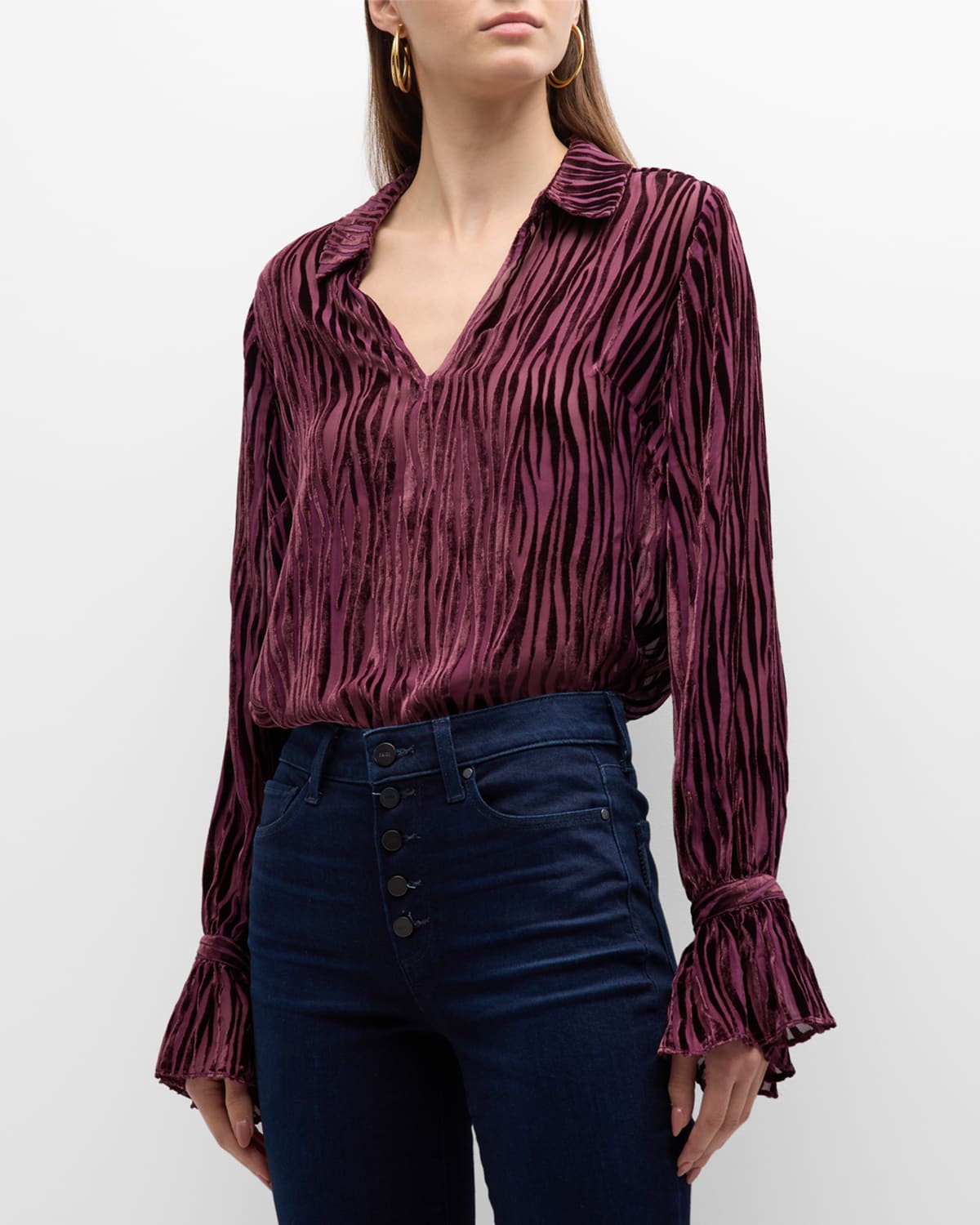 Shop Paige Benet Long-sleeve Zebra Blouse In Aubergine