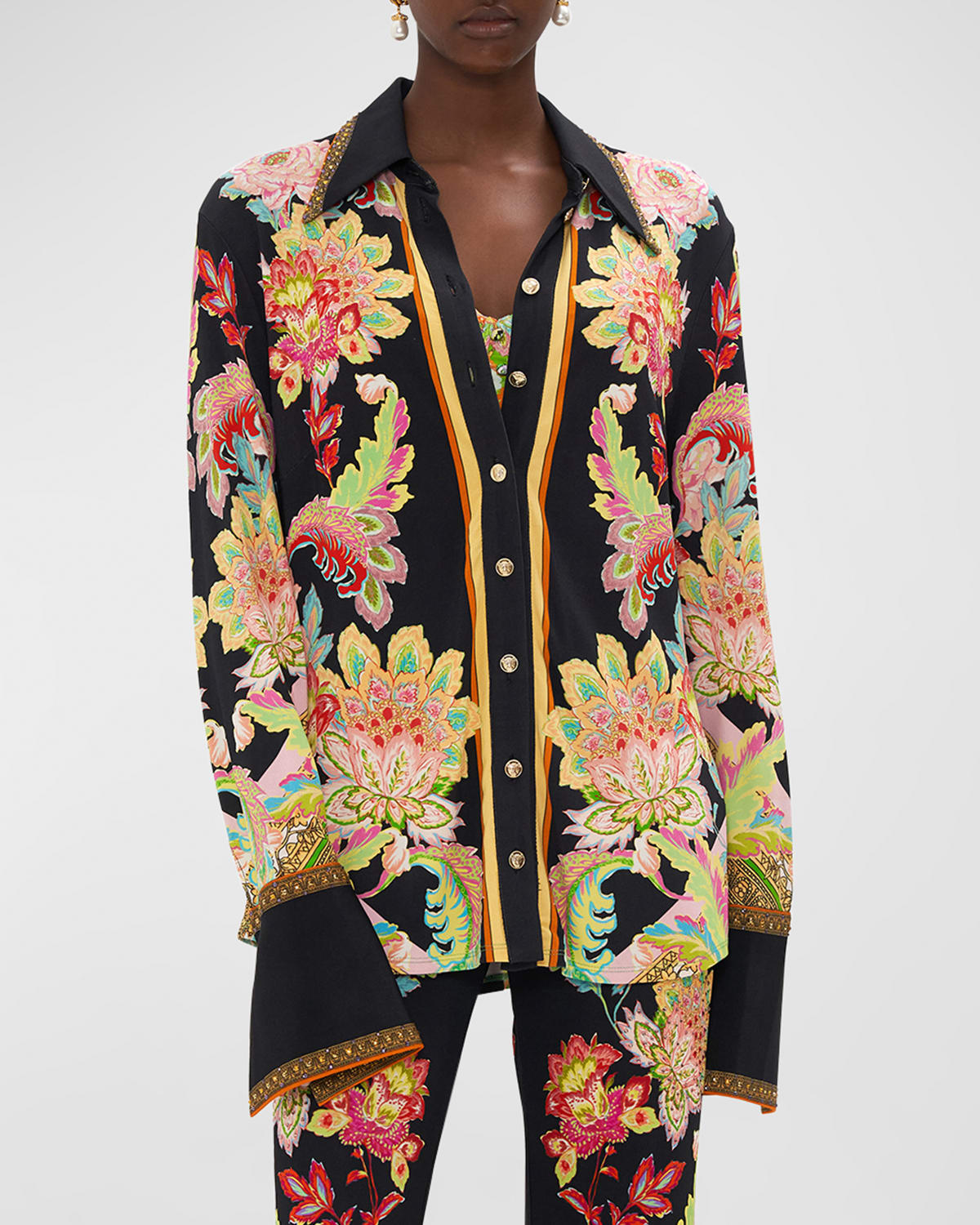 Camilla Fitted Jersey Knit Button-front Shirt In Sundowners In Sic