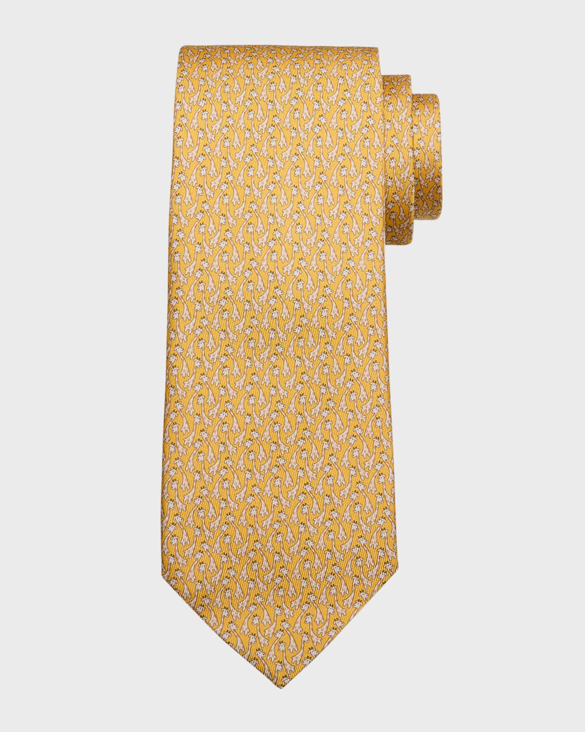 Ferragamo Men's Giraffe-print Silk Tie In Giallo
