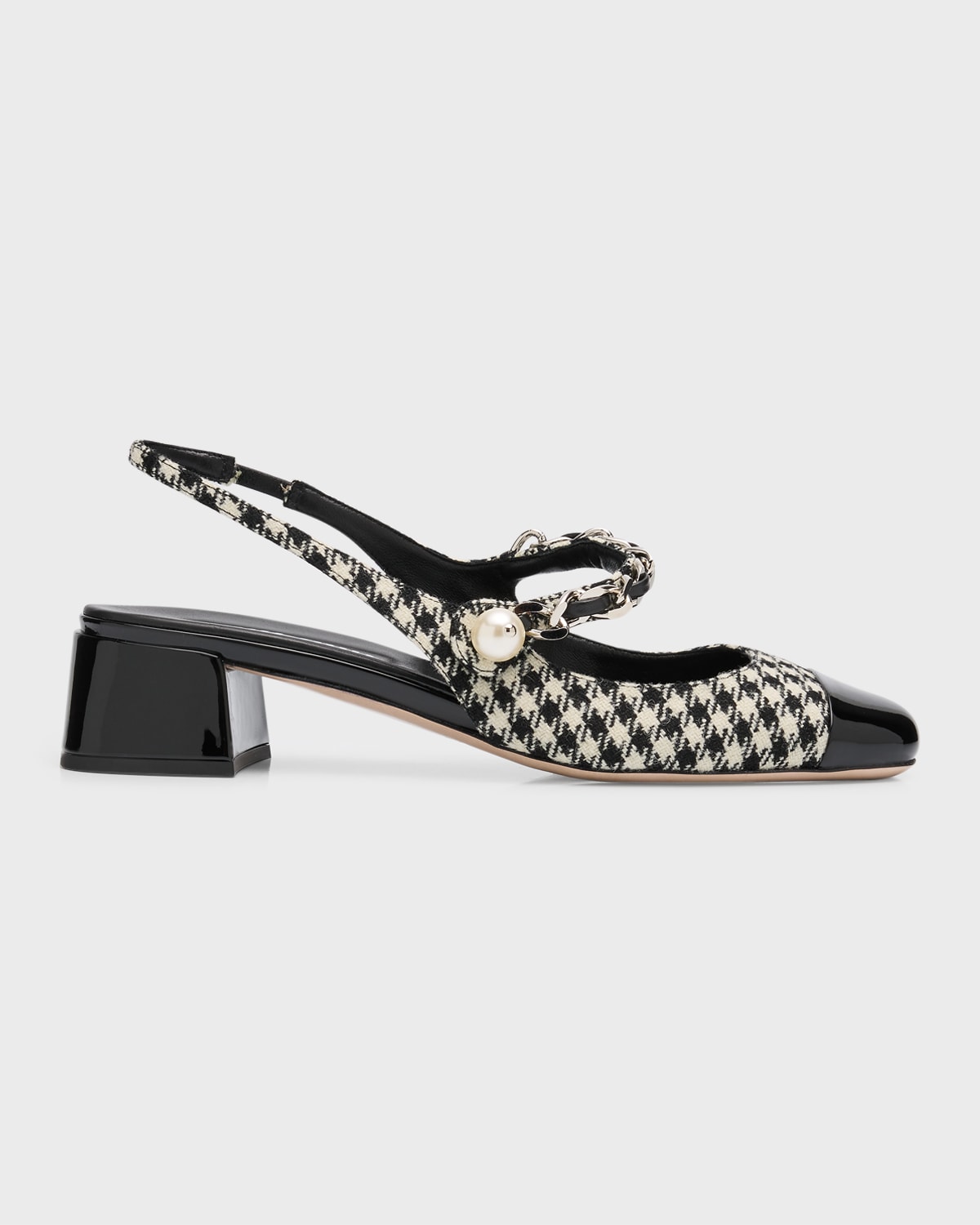Miu Miu Gingham Patent Mary Jane Slingback Pumps In Nero