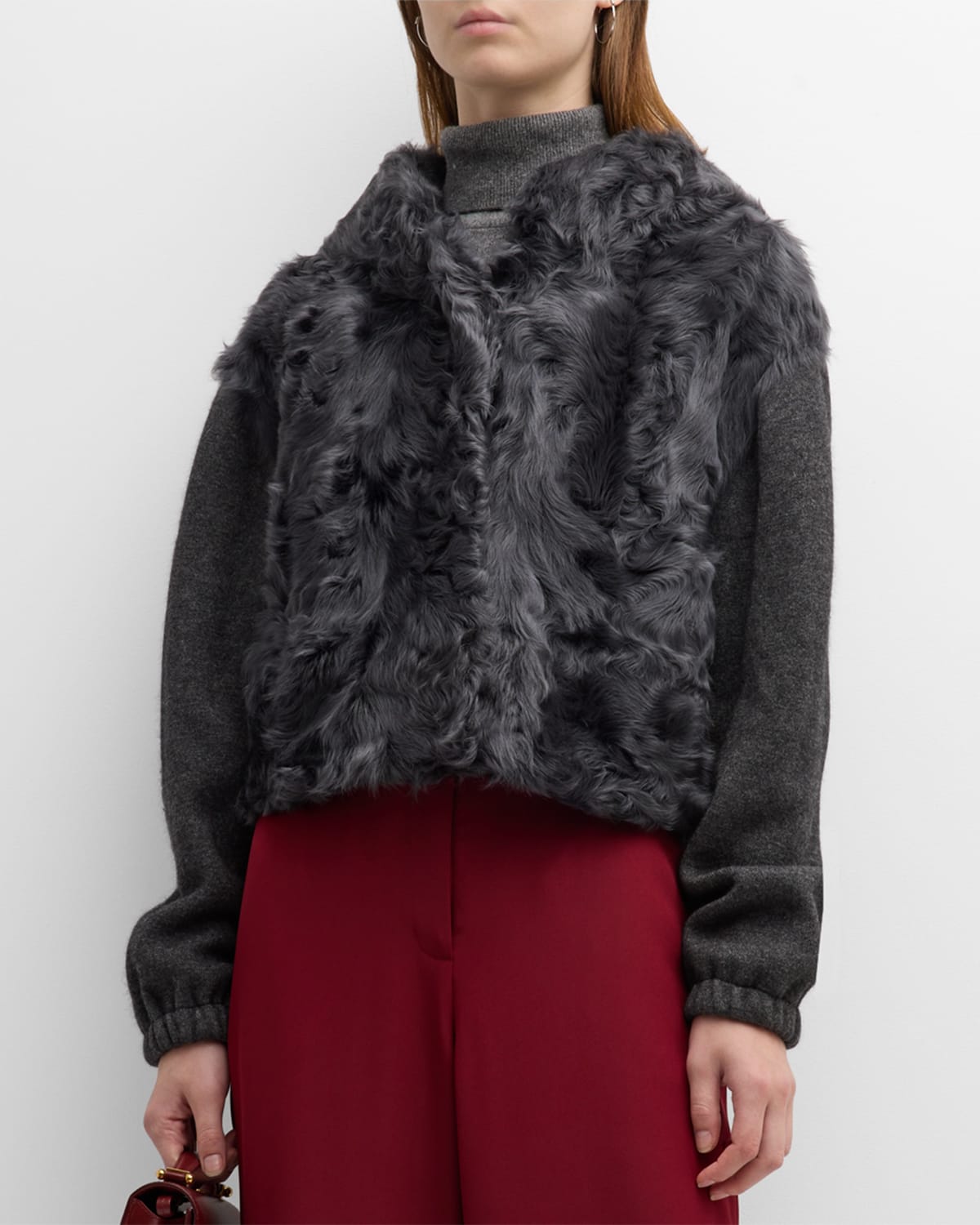 Yves Salomon Cut And Sew Faux Fur Knit Jacket In Anthracite