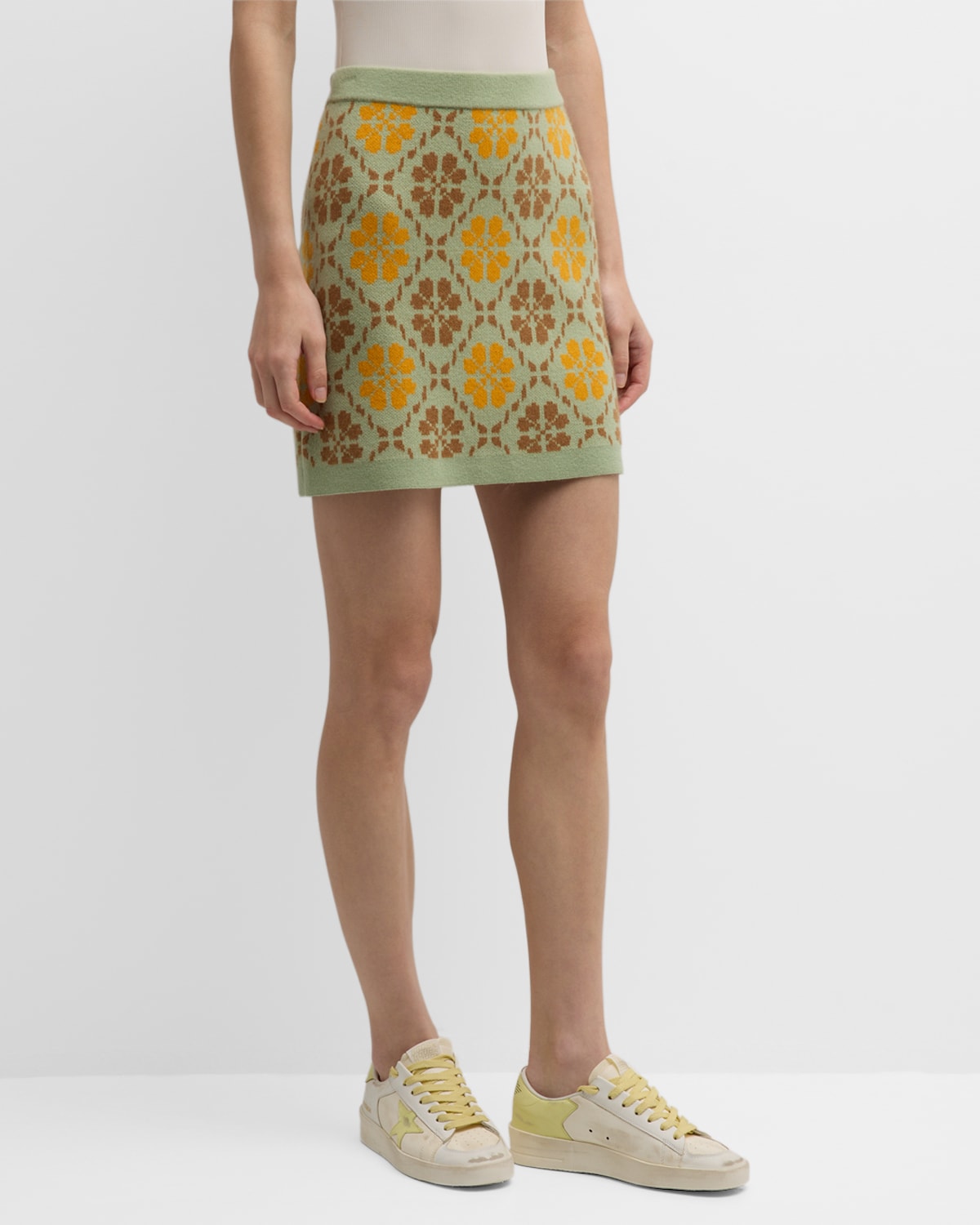 Lingua Franca Argyle Floral Jacquard Mini Skirt