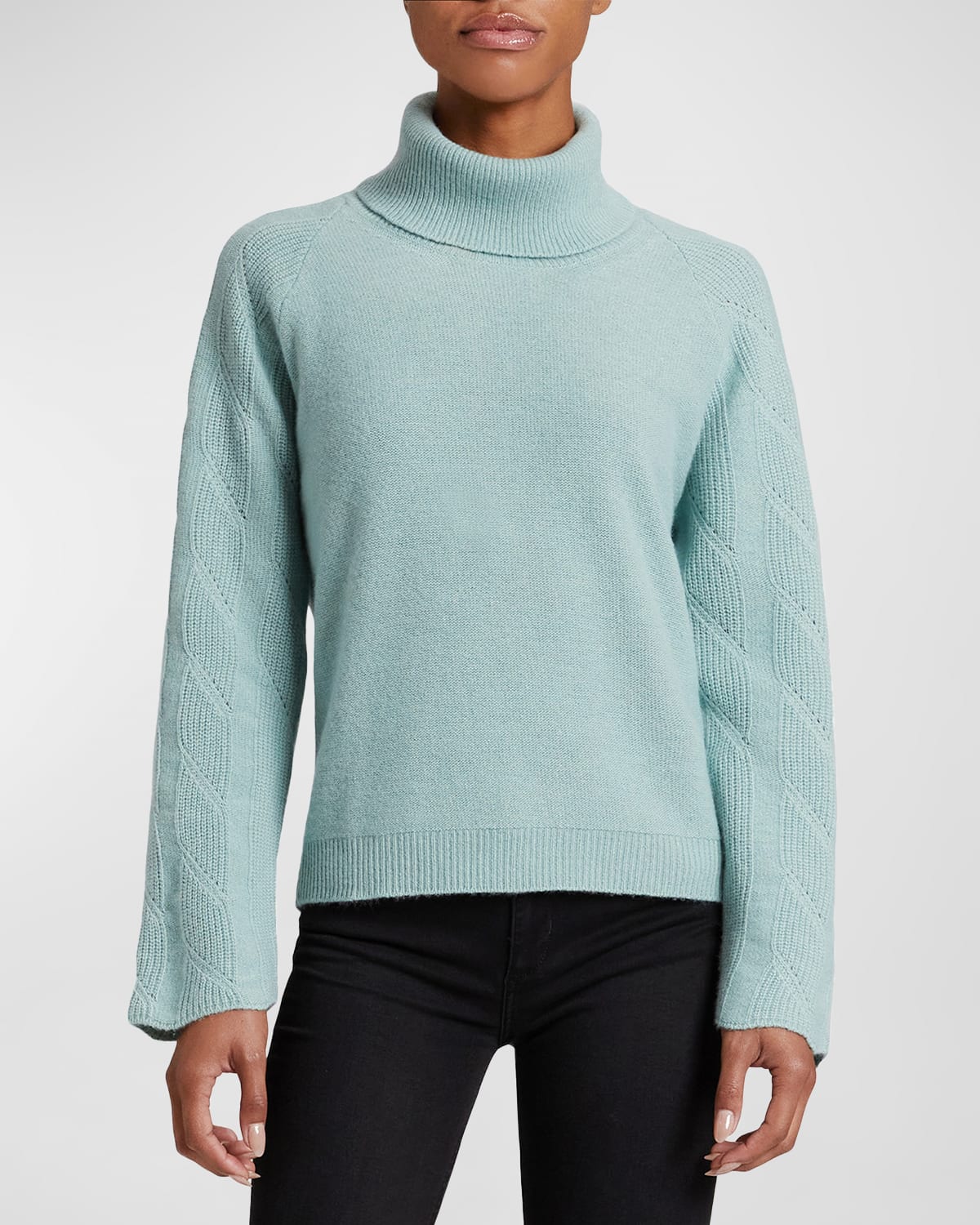 Santorelli Dana Raglan-sleeve Turtleneck Sweater In Sage