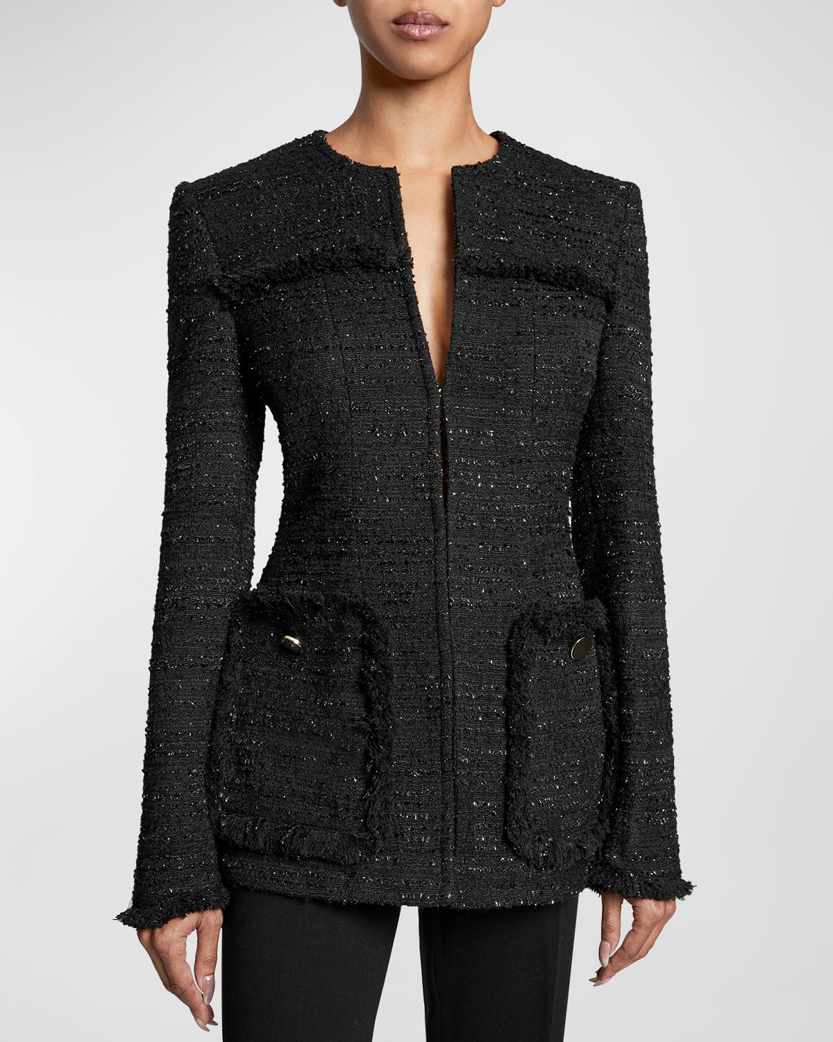 Santorelli Women's Formfitting Metallic Tweed Jacket In Black