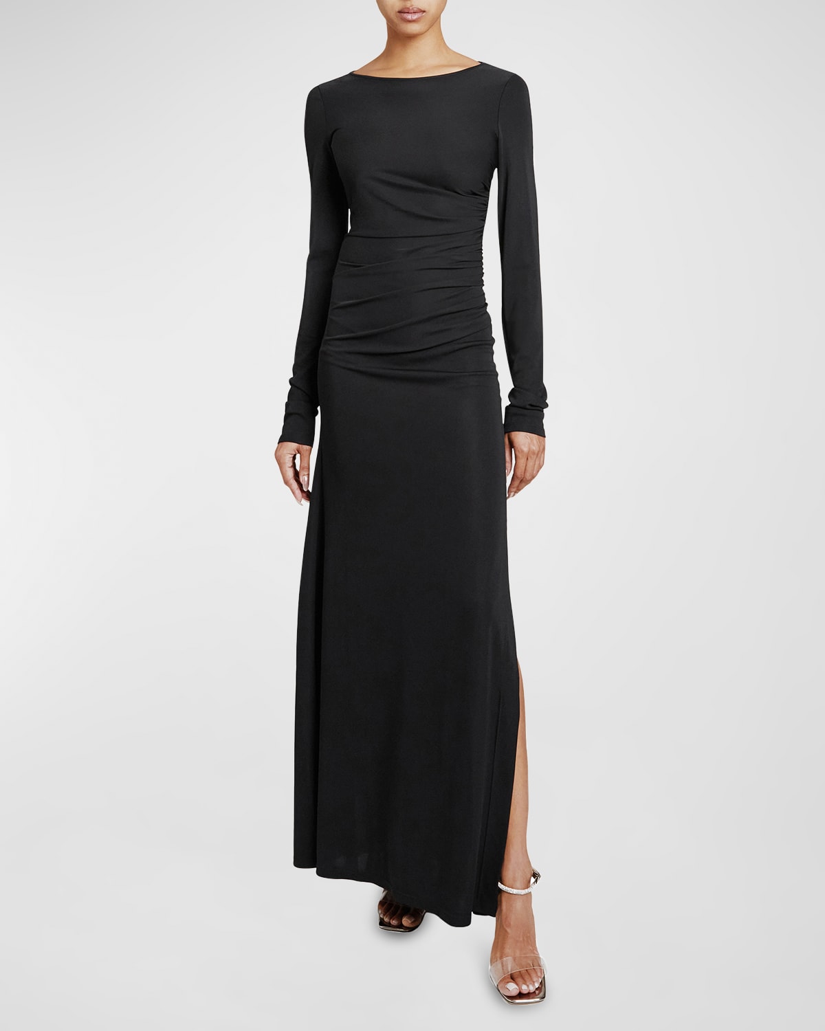 Santorelli Abby Ruched A-line Jersey Maxi Dress In Black