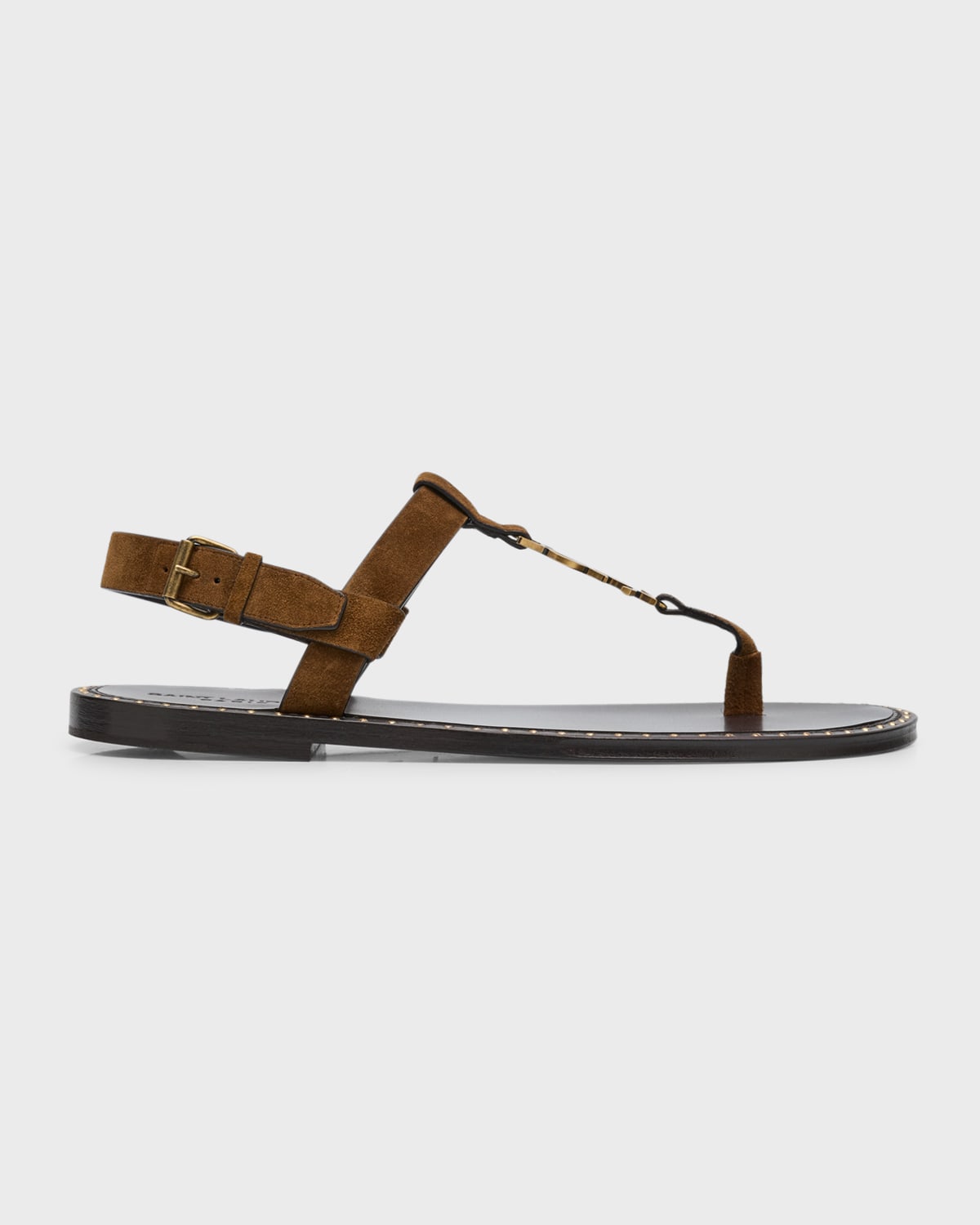 Saint Laurent Cassandre Logo-embellished Leather Sandals In Brown