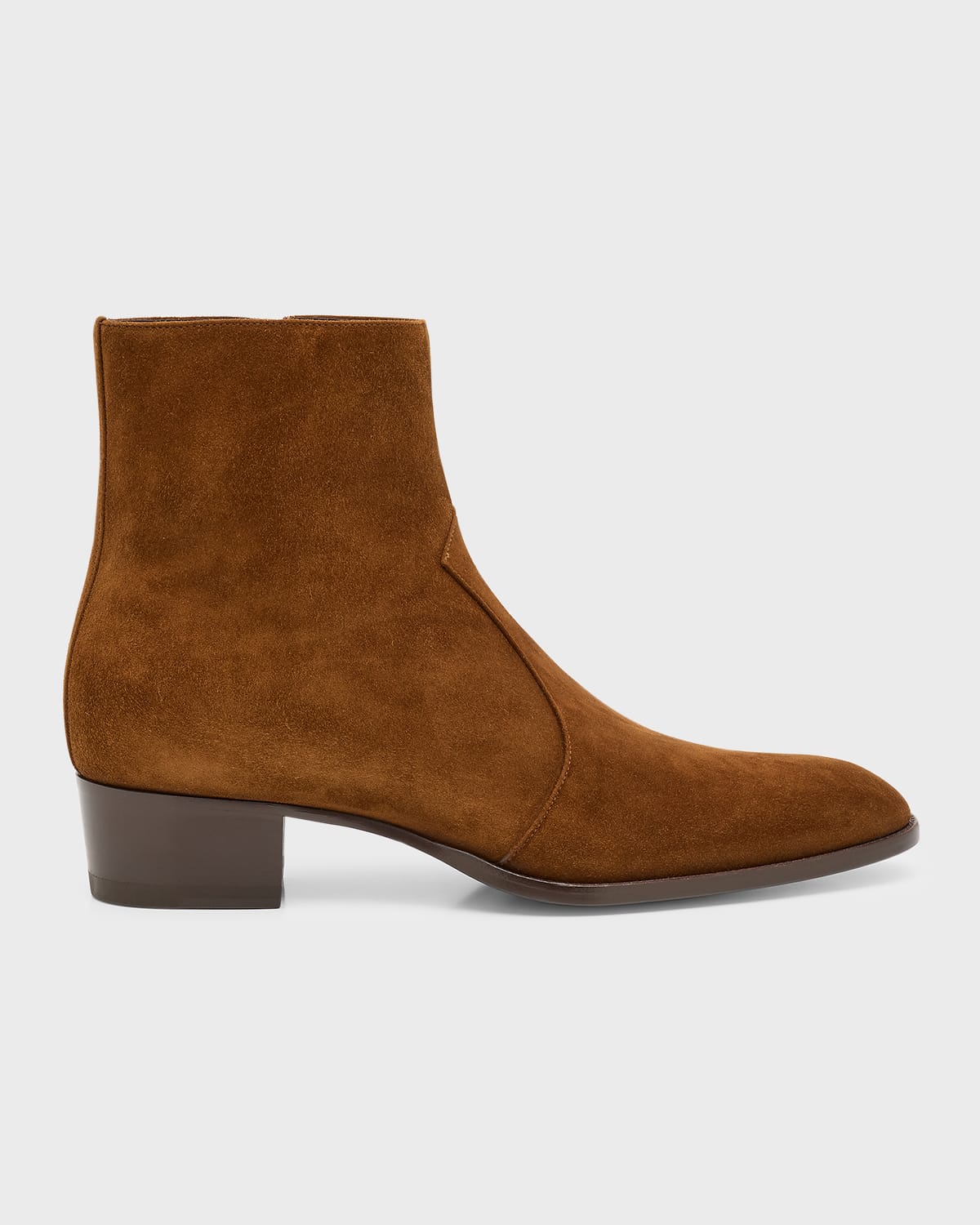 Shop Saint Laurent Men's Wyatt 40 Suede Zip Ankle Boots In Land