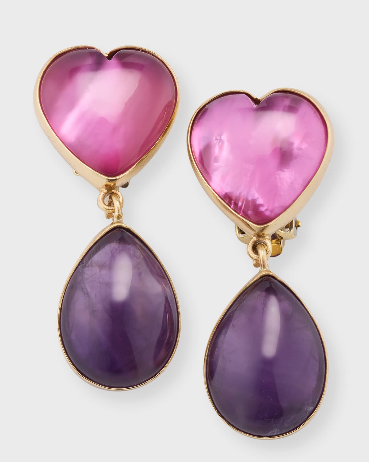 Dina Mackney Heart Amethyst And Tourmaline Drop Earrings In Purple