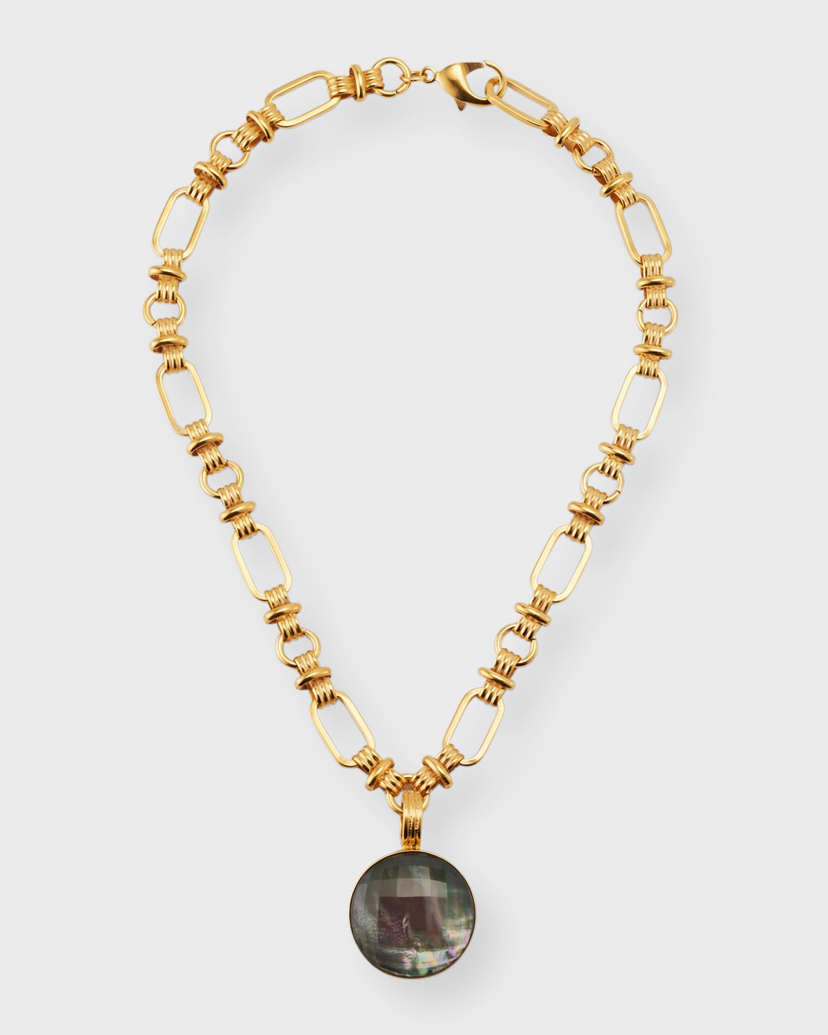 Dina Mackney Nouveau Quartz Mother-of-pearl Doublet Pendant Necklace In Gray