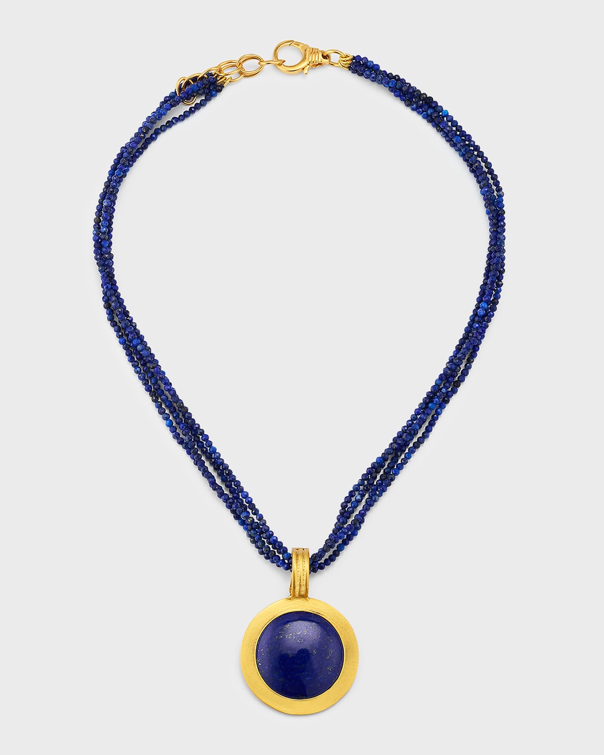 Multi-Lapis Strand Necklace with Rim Pendant