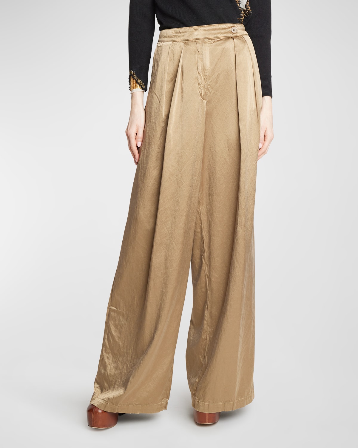 DRIES VAN NOTEN PAMPLONA DOUBLE-PLEATED WIDE-LEG PANTS