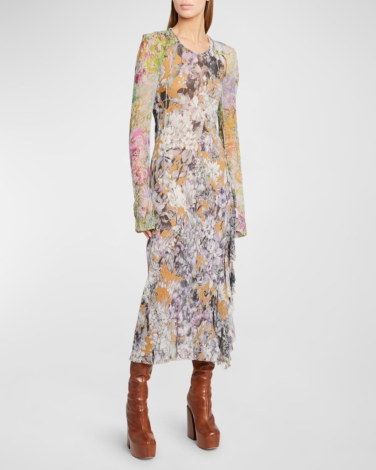 Cedro Floral Long-Sleeve Silk Shrug