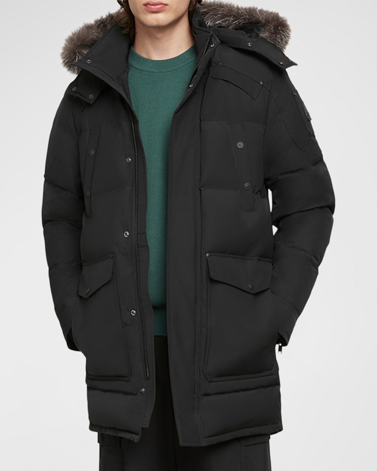 Moose Knuckles Men's Big Ridge Parka With Shearling Hood In Blk Wfrost Sh