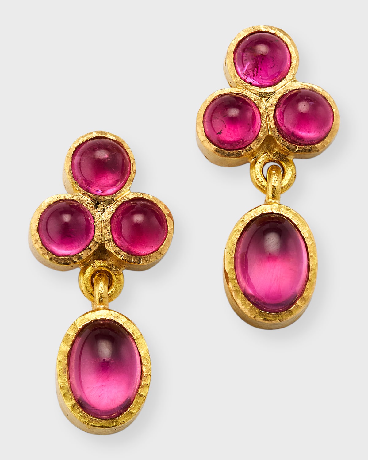 19K Round Pink Tourmaline and Oval Drop Earrings