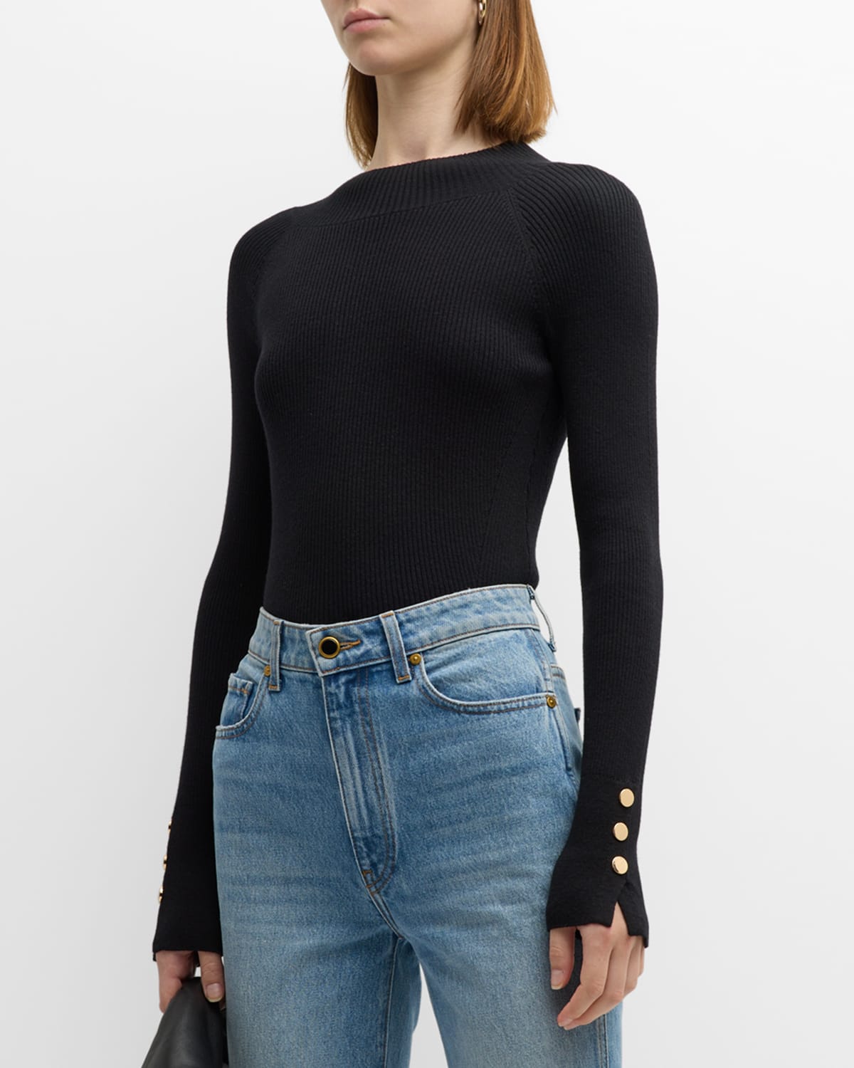 Derek Lam 10 Crosby Button-embellished Ribbed-knit Turtleneck Sweater In Black