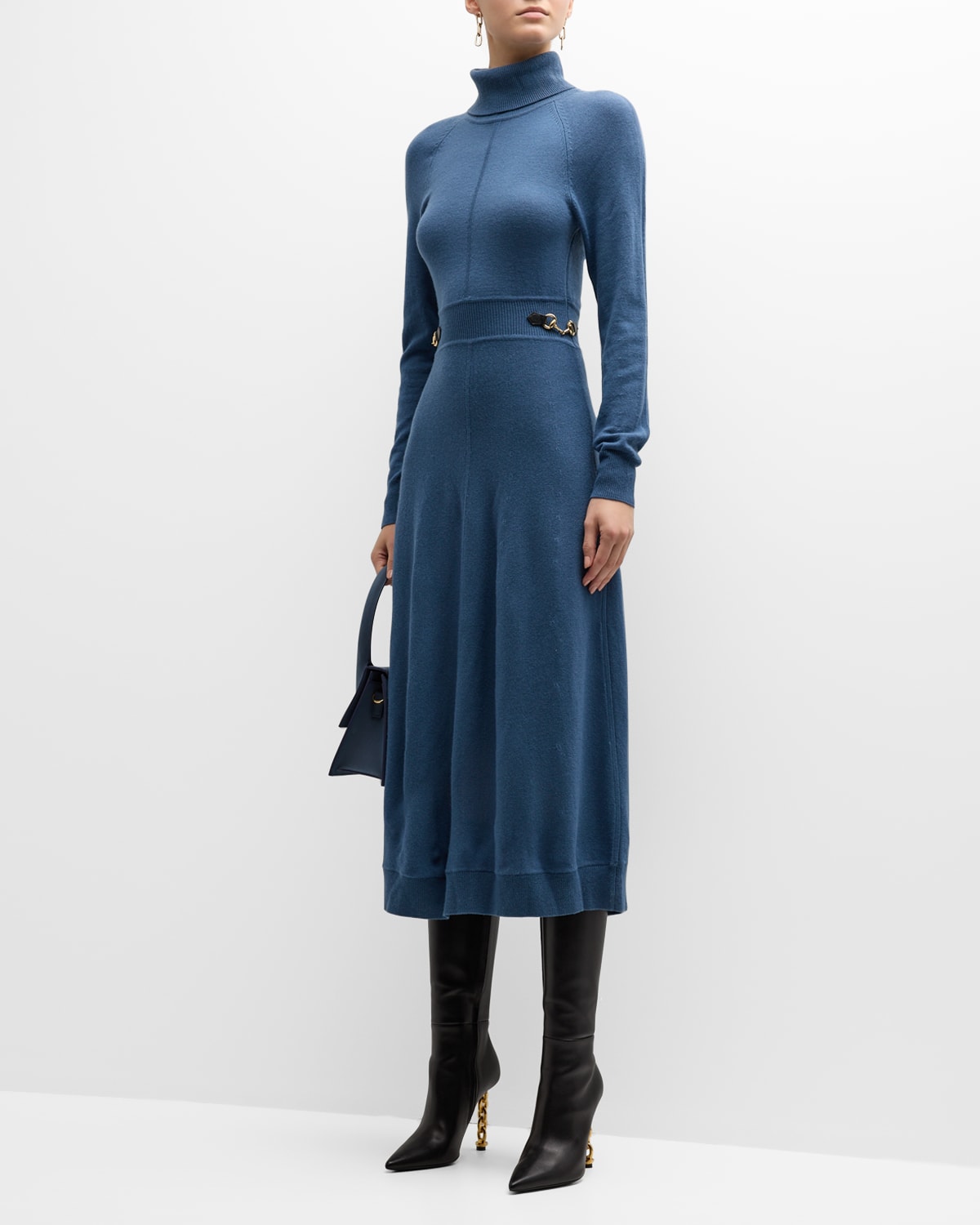 Derek Lam 10 Crosby Becky Turtleneck Horsebit Sweater Dress In Slate