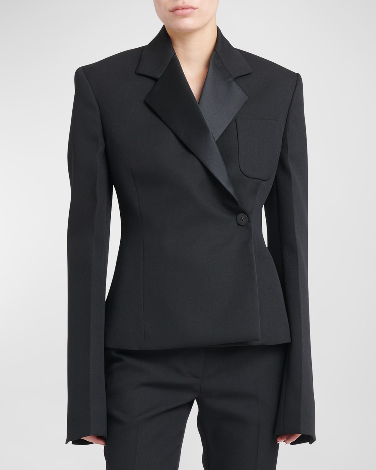 Ferragamo Tailored Blazer With Notched Lapel And Back Vent In Nero