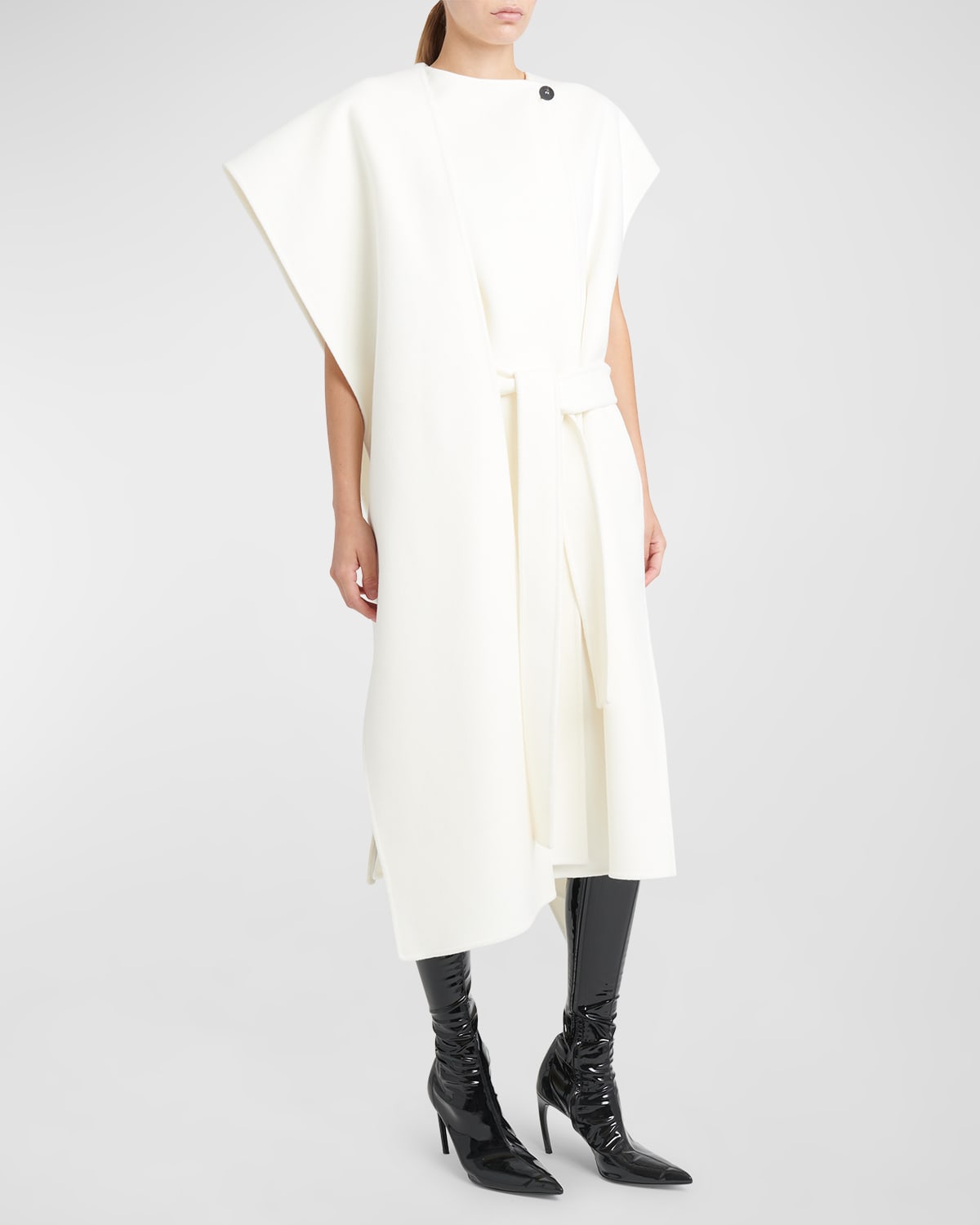 Shop Ferragamo Short-sleeve Midi Wrap Coat Dress In Offwhite