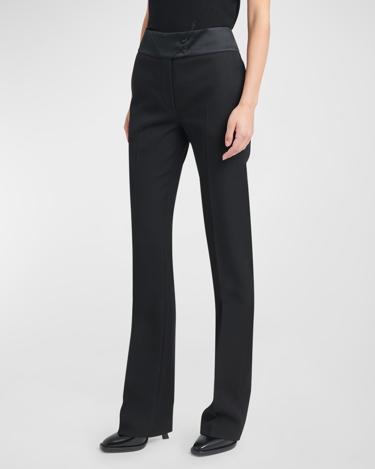 Ferragamo Satin-panel Bootcut-leg Crepe Pants In Nero