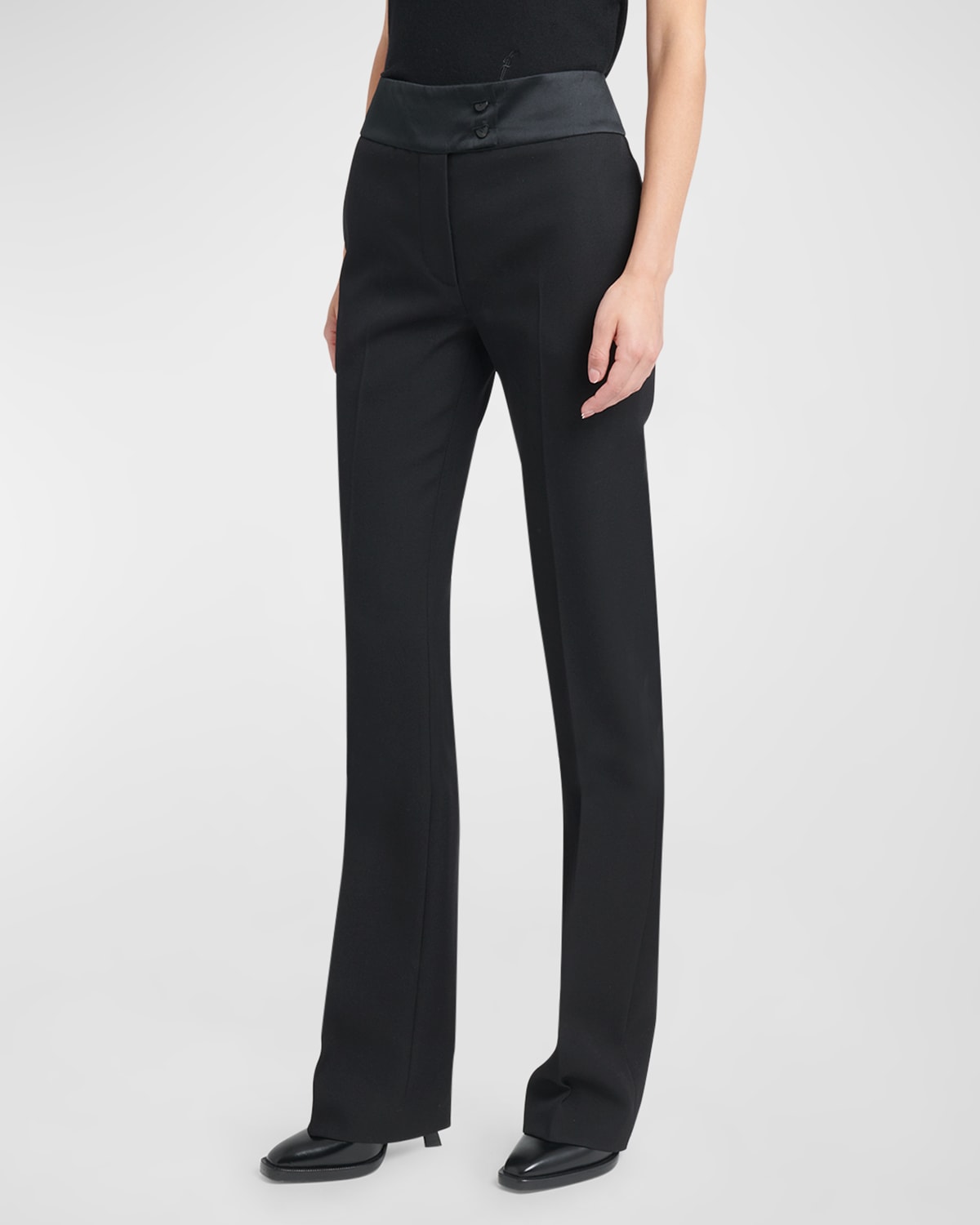 Satin-Panel Bootcut-Leg Crepe Pants