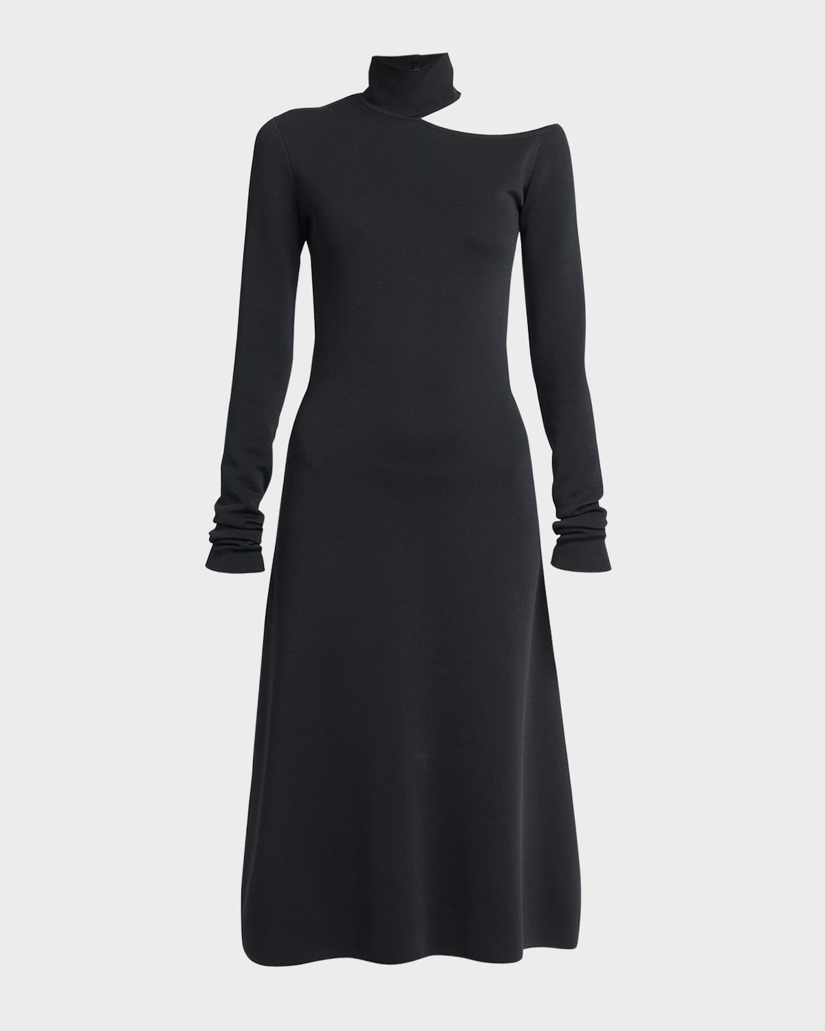 Shop Ferragamo Turtleneck Cold-shoulder Long-sleeve Midi Sweater Dress In Nero