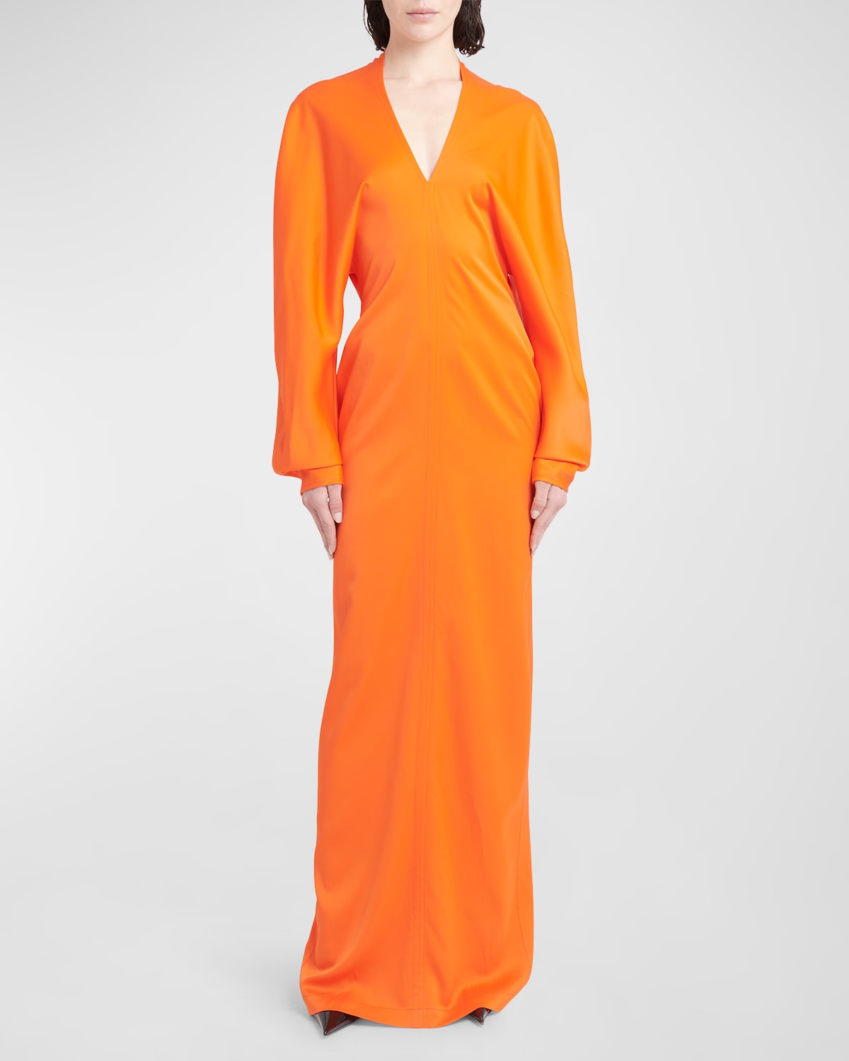 Ferragamo V-neck Long-sleeve Maxi Dress In Mandarin