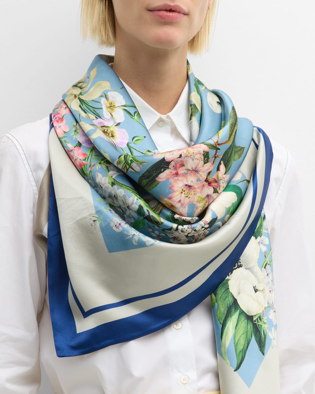 St. Piece Trinity Double-sided Silk Scarf In Blue White