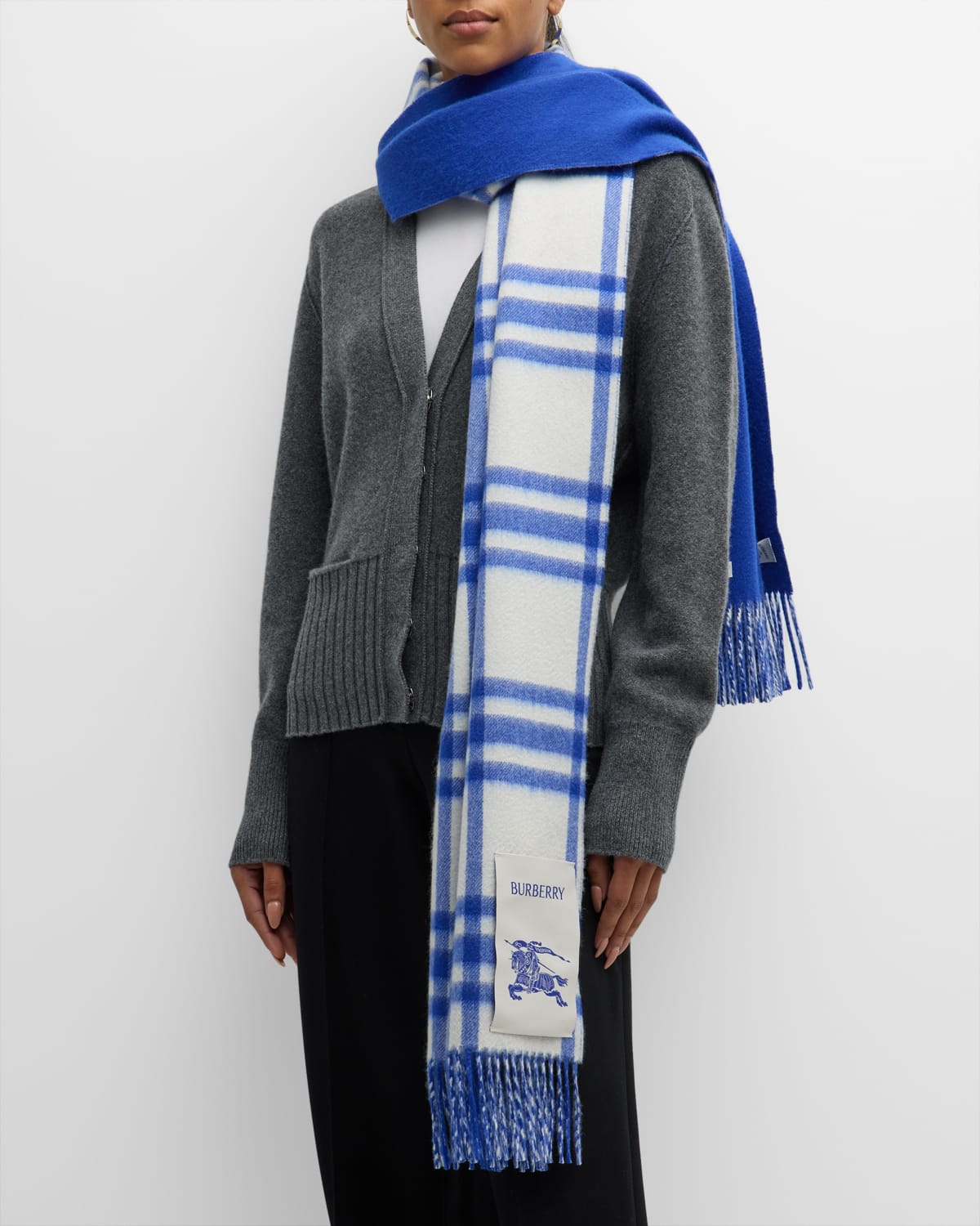 Burberry Reversible Tri-bar Check Cashmere Scarf In Knight
