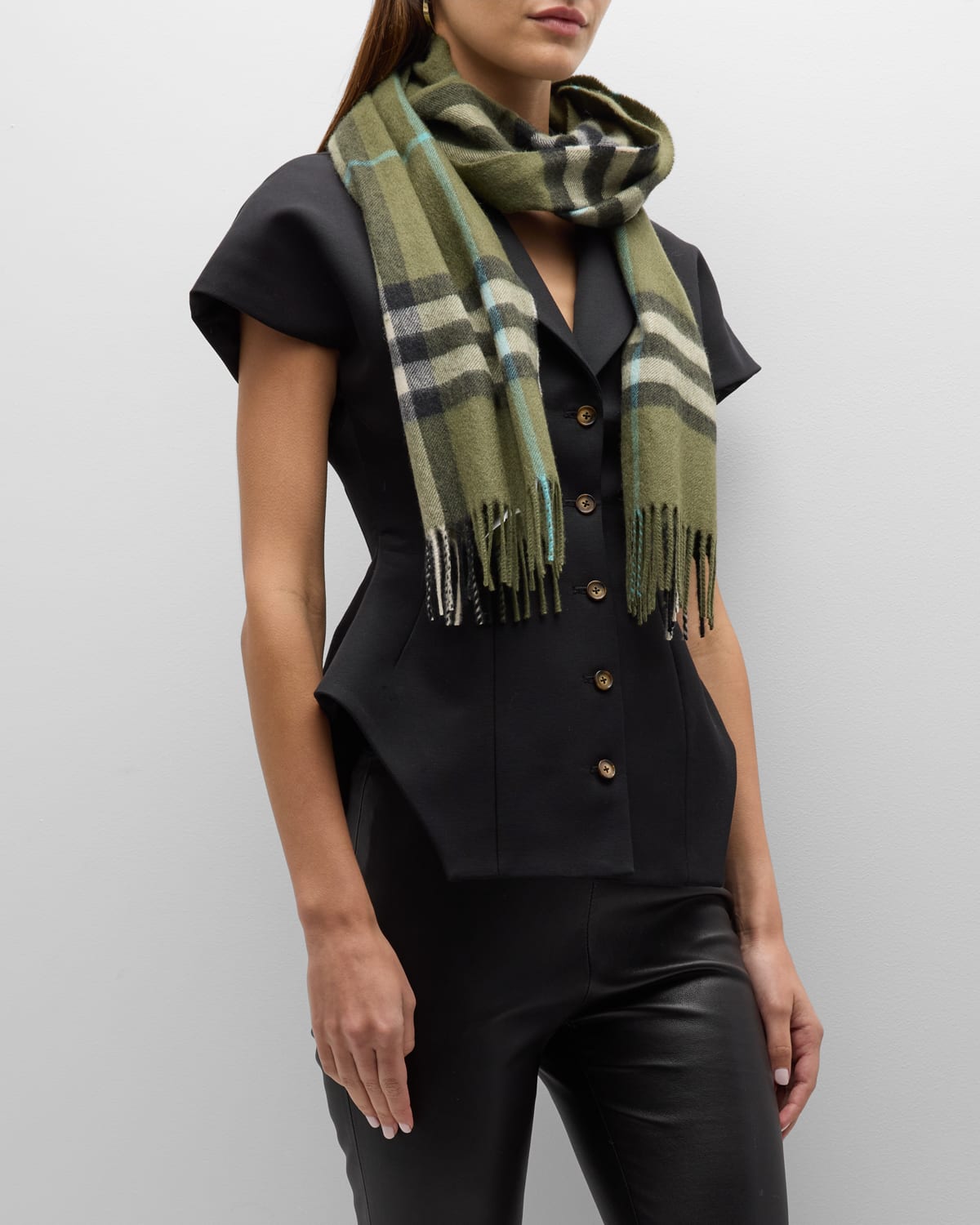 Shop Burberry Giant Check Cashmere Scarf In Shrub