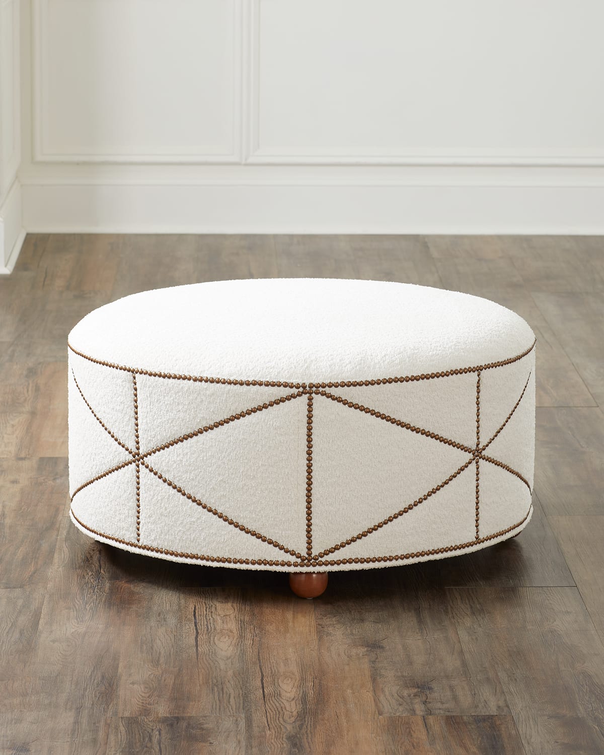 Old Hickory Tannery Studdington Nail-trimmed Ottoman In White