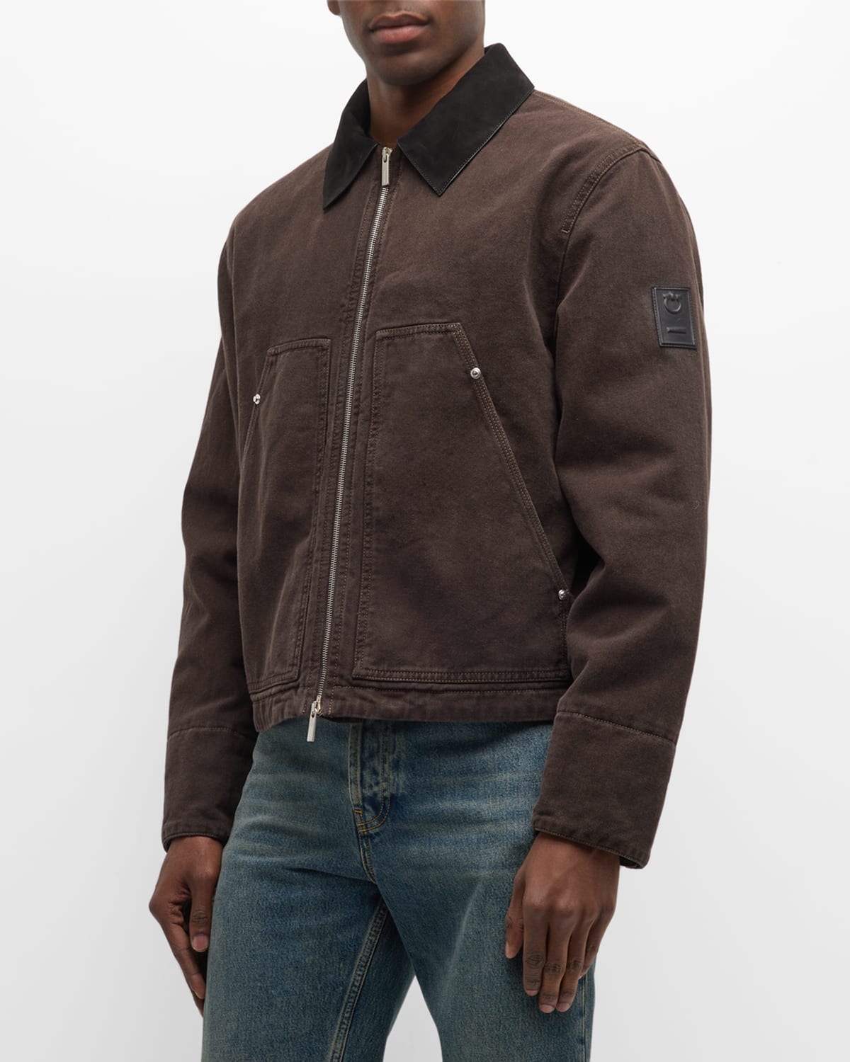 Men's Denim Leather-Collar Carpenter Jacket