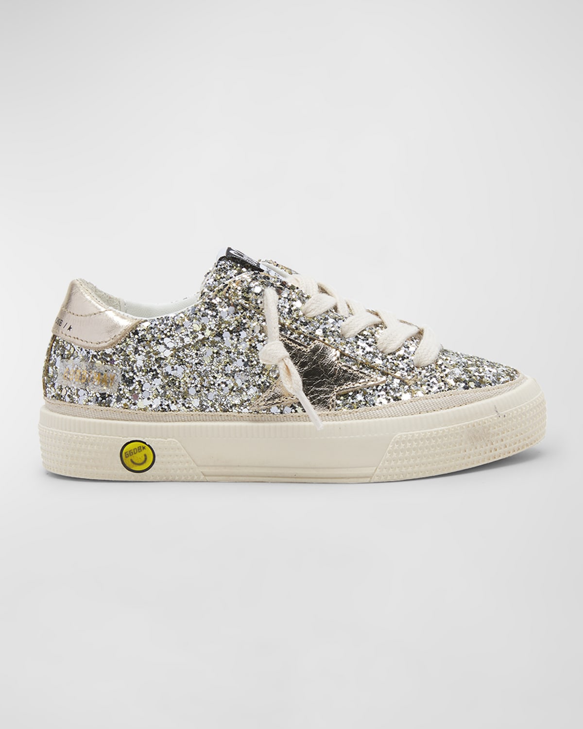 Shop Golden Goose Girl's May Glitter Low-top Sneakers, Kids In Platinum 65157