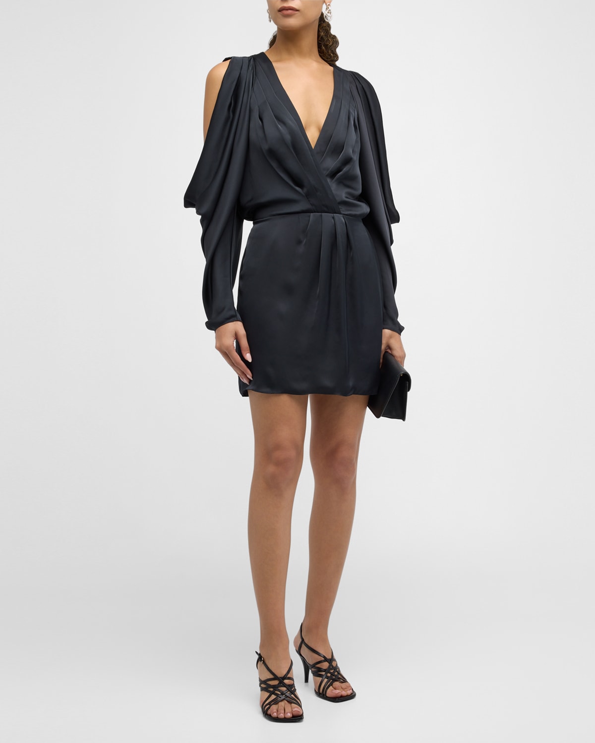 Shop Ramy Brook Kimberly Draped Satin Mini Dress In Black