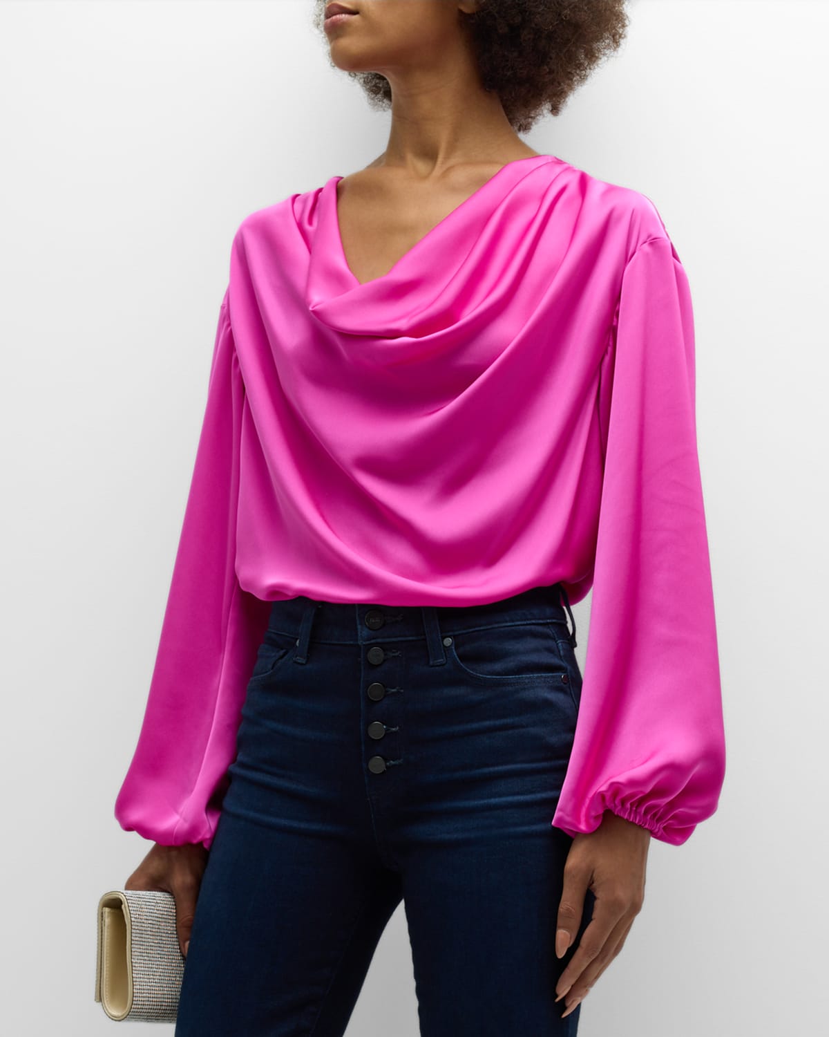 Ramy Brook Lylah Satin Cowl-neck Blouse In Electric Pink
