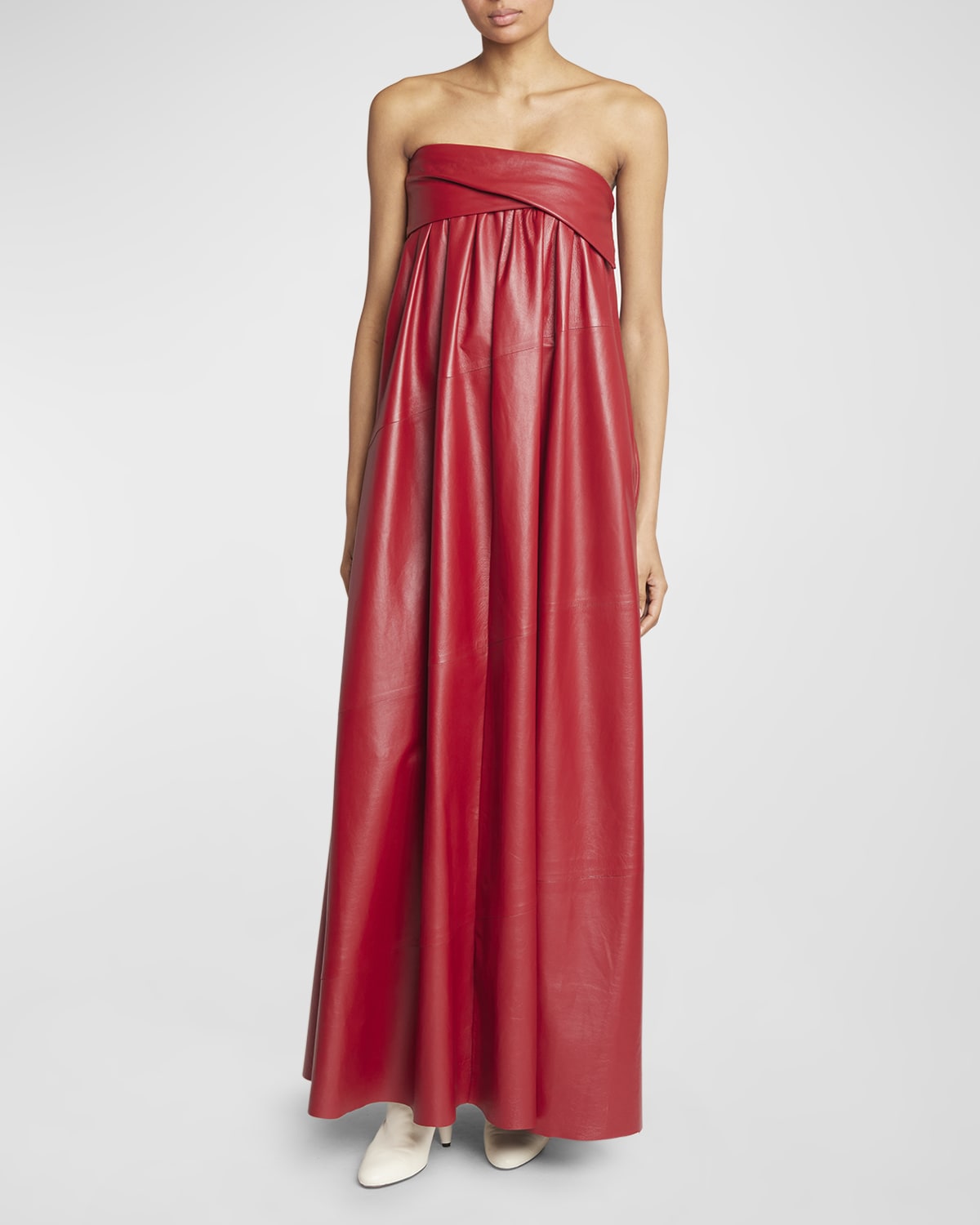 PROENZA SCHOULER NAPPA LEATHER EMPIRE-WAIST STRAPLESS GOWN