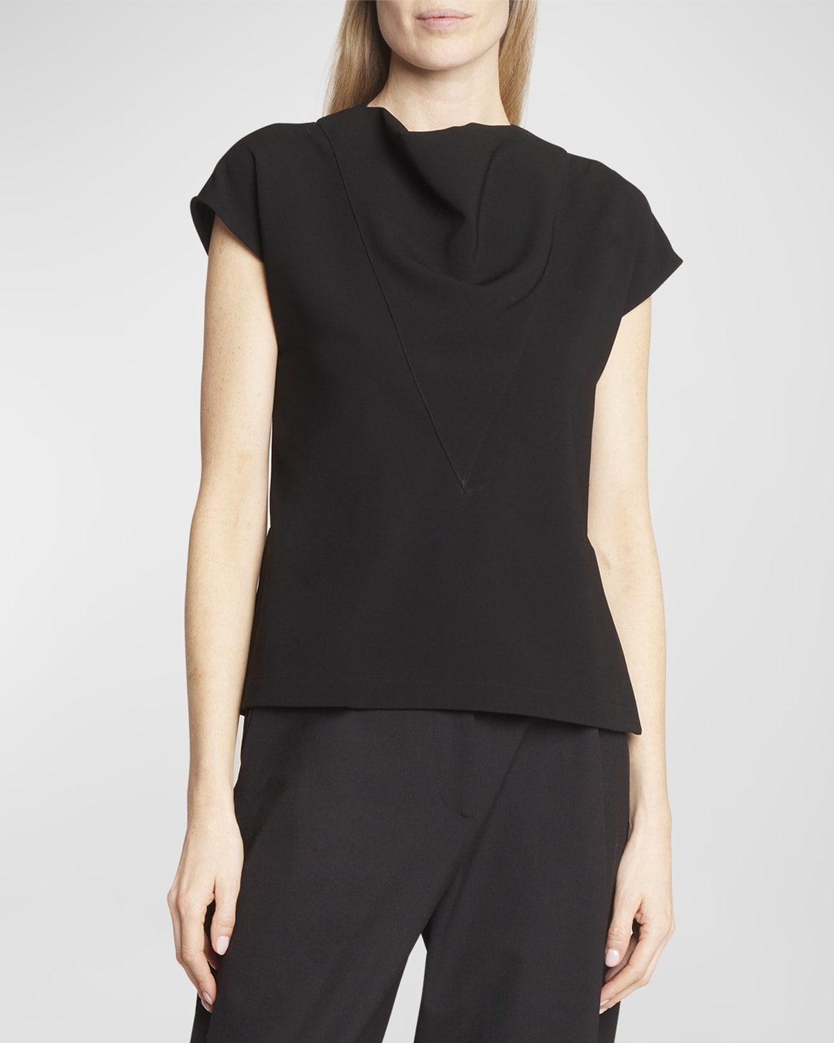 Proenza Schouler Cowl-neck Short-sleeve Matte Crepe Top In Black
