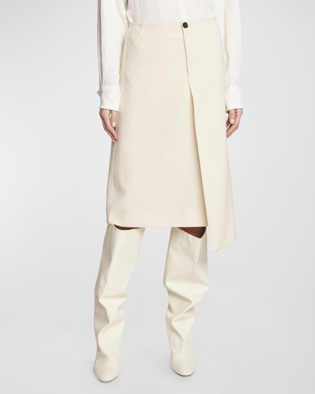 Proenza Schouler Wool Twill Asymmetric Skirt In Bone