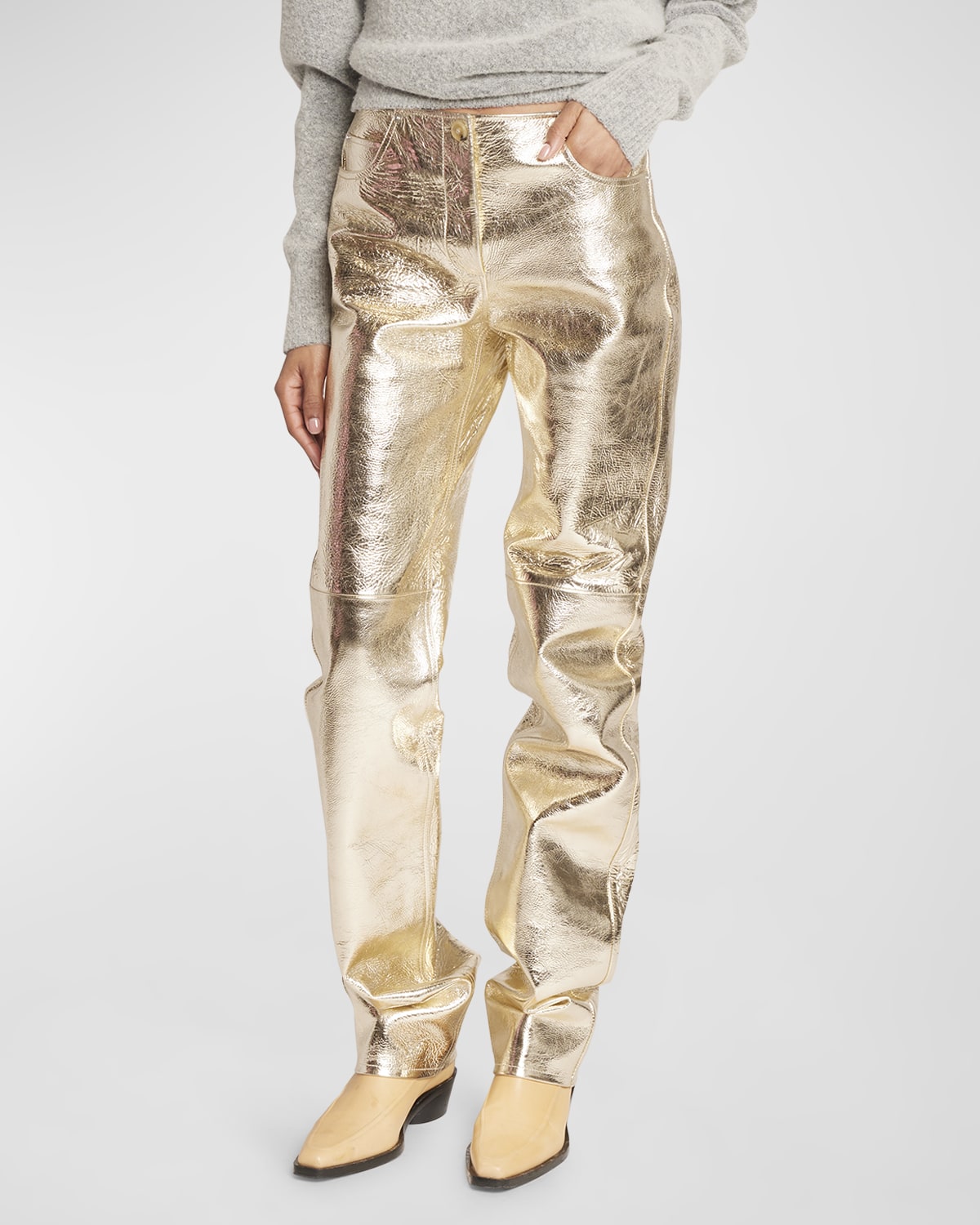 Proenza Schouler Metallic Leather Straight-leg Pants In Pale Gold