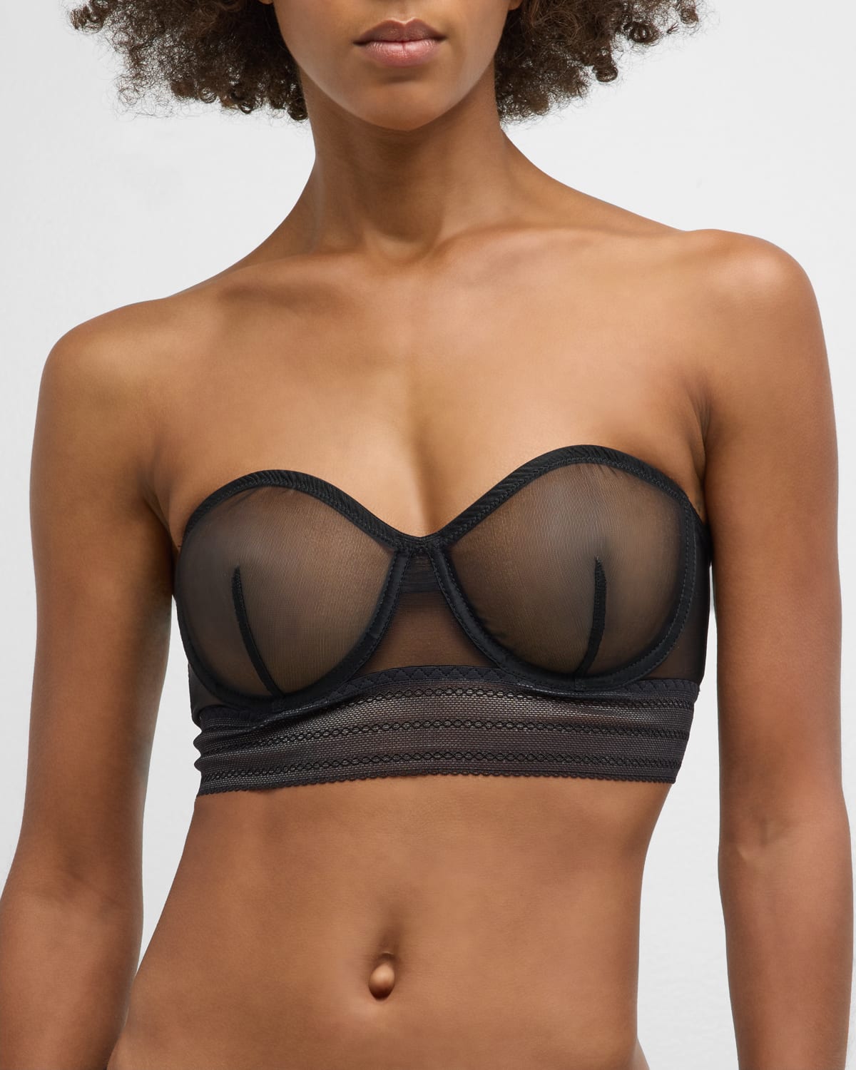 Bare lace-trimmed stretch-tulle soft-cup bra