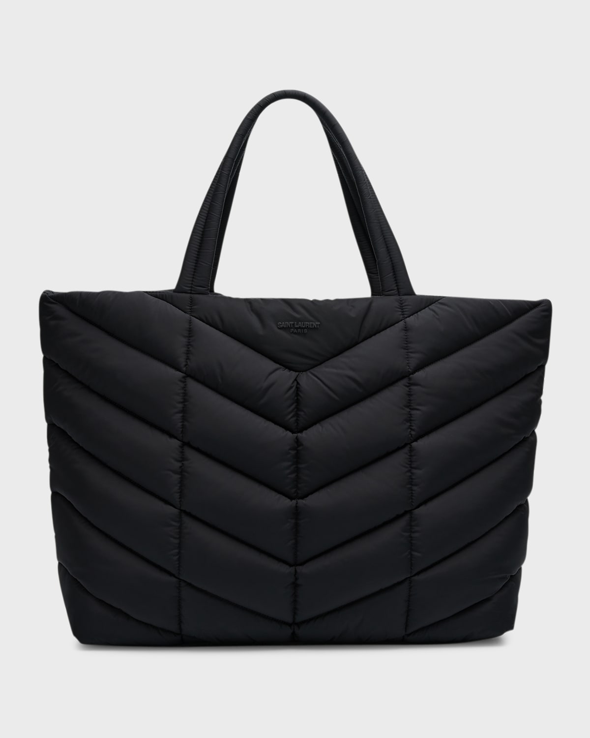 Shop Saint Laurent Men's Nylon Puffer Tote Bag In Nero