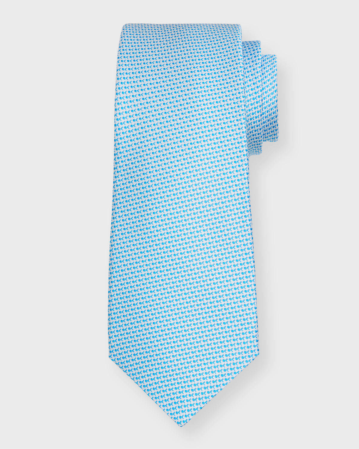 Kiton Men's Micro-jacquard Silk Tie In Aqua