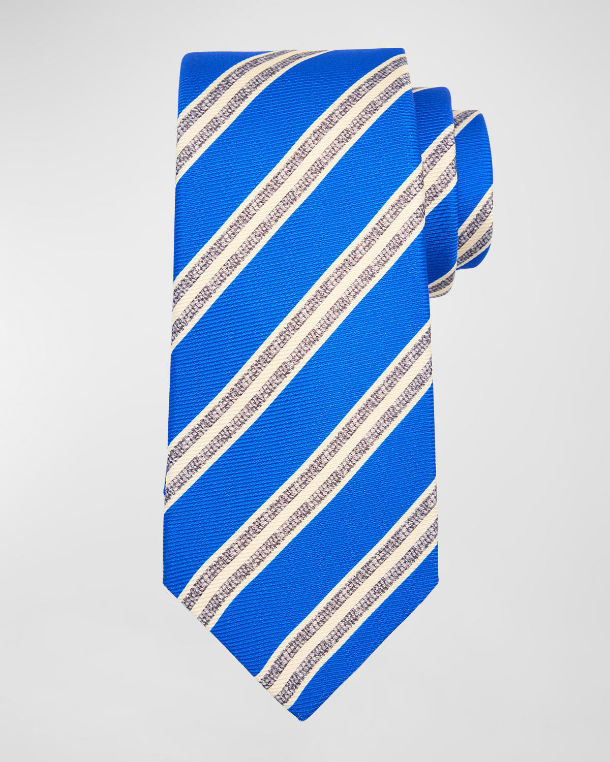 Kiton Men's Silk Double Stripe Tie In Blue