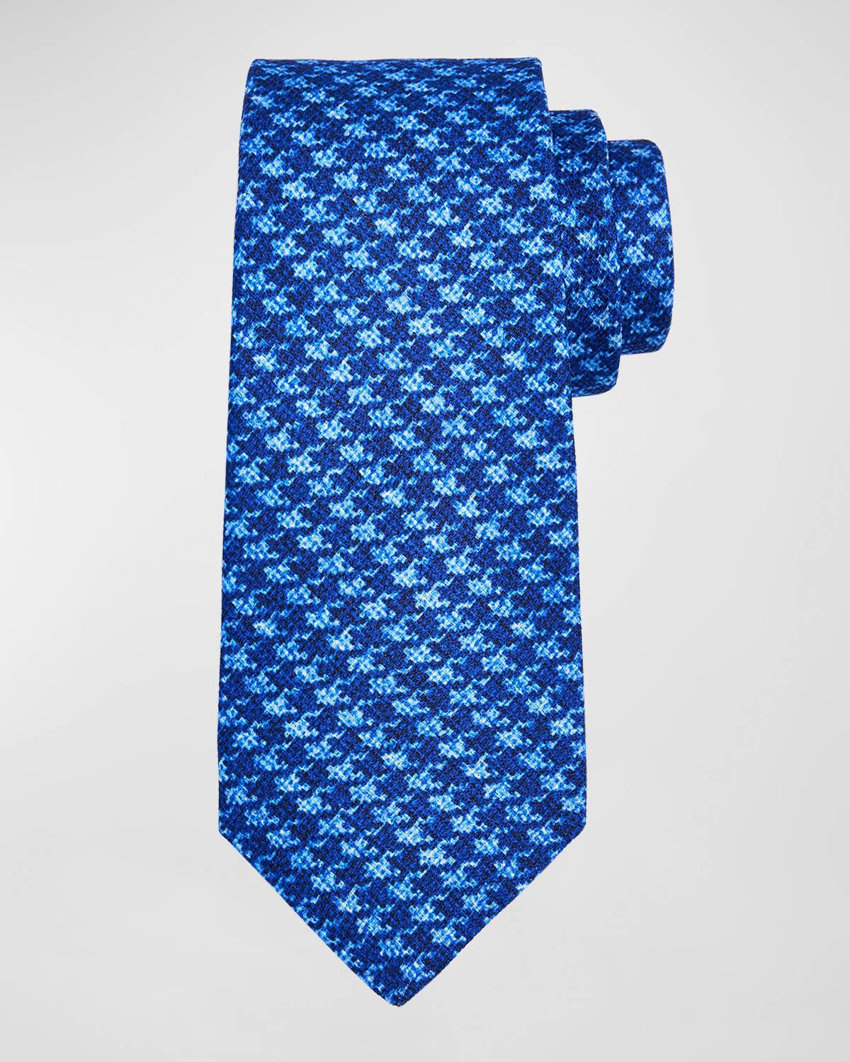 Kiton Men's Silk Tonal Houndstooth Tie In Blue