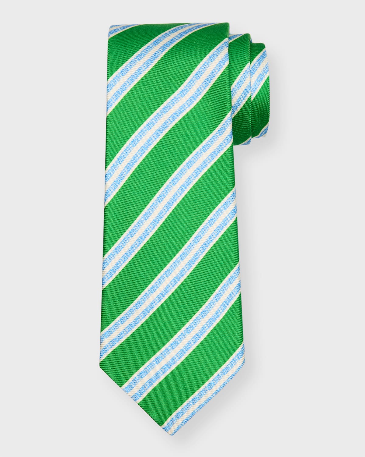 Kiton Men's Double-stripe Silk Tie In Green Multi