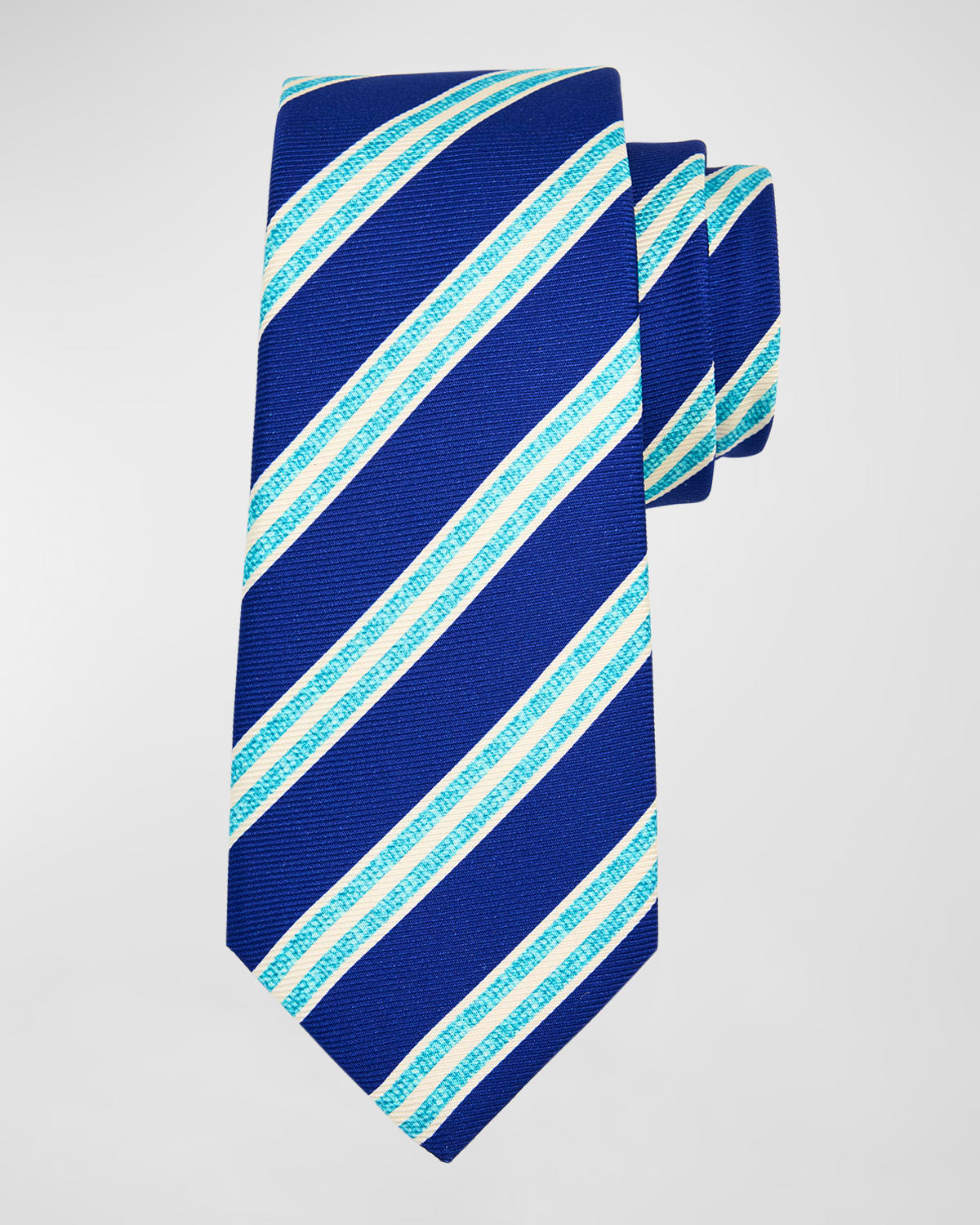 Kiton Men's Silk Double Stripe Tie In Aqua